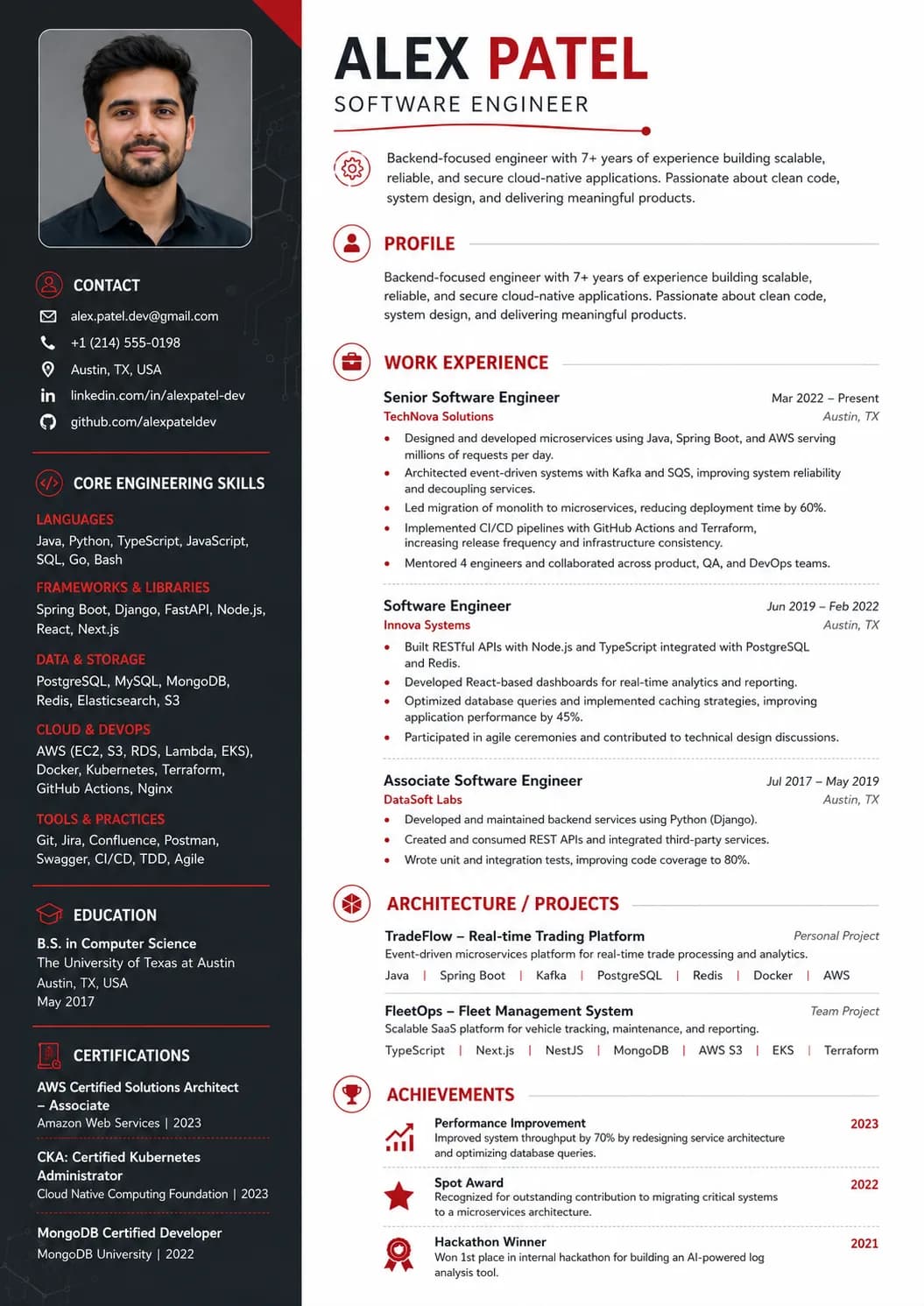 Software Engineer resume example image