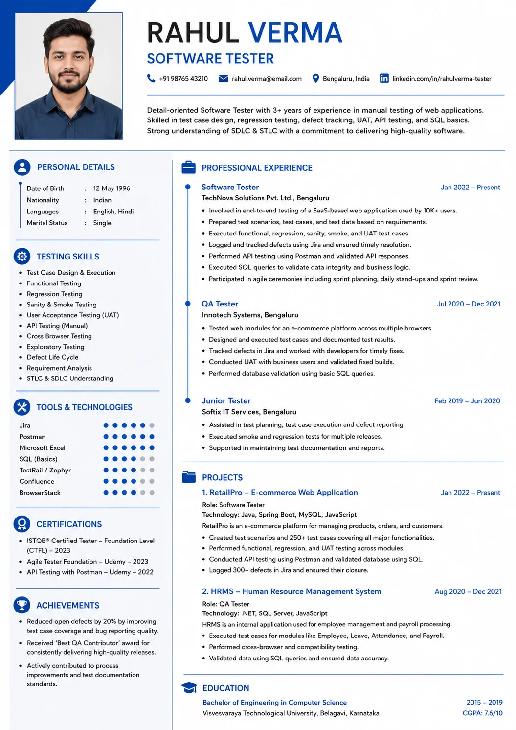 Software Tester resume example image