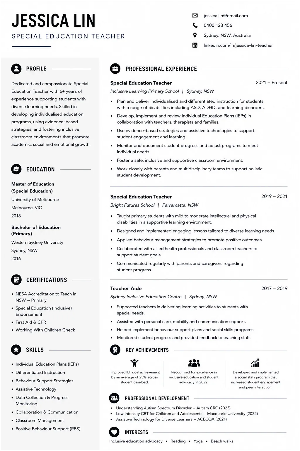Special Education Teacher resume example image
