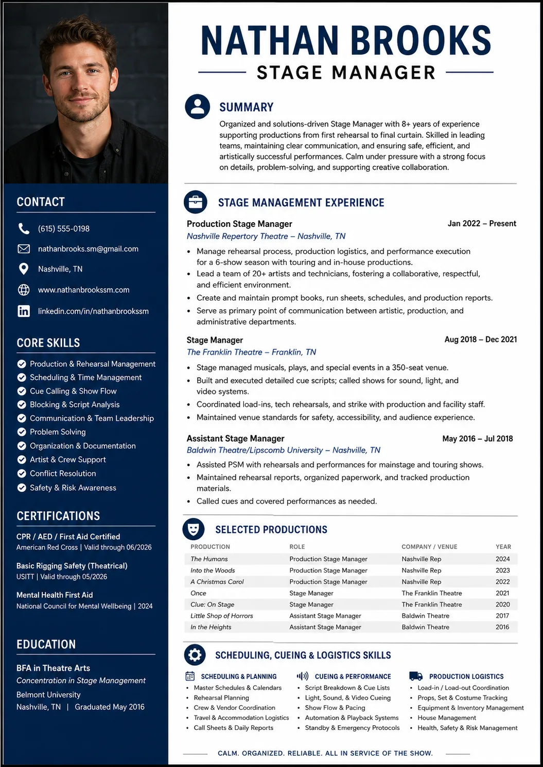 Stage Manager resume example image