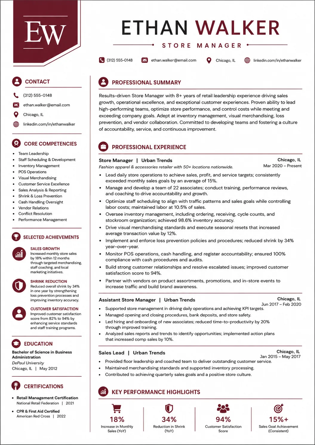 Store Manager resume example image