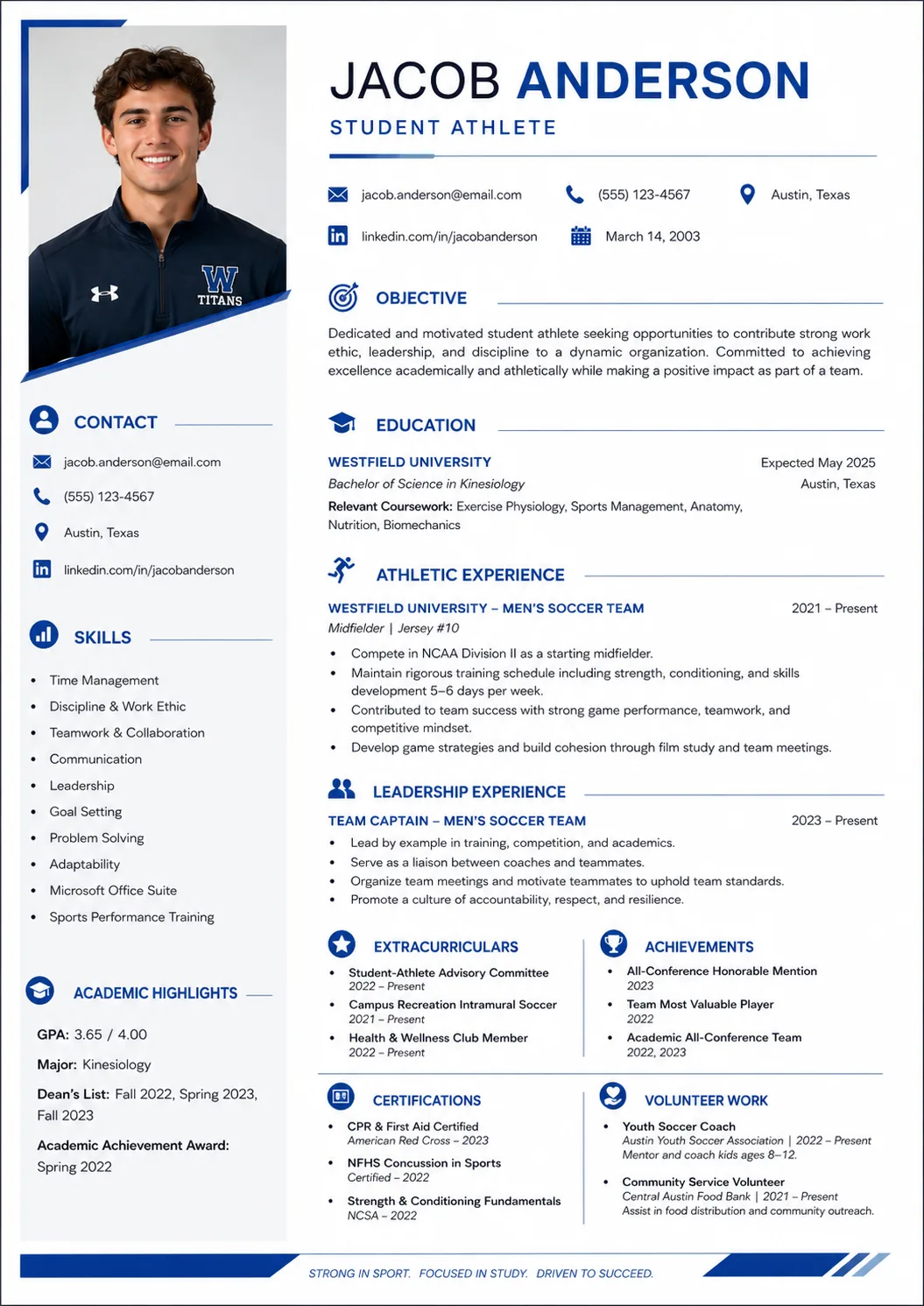 Student Athlete resume example image