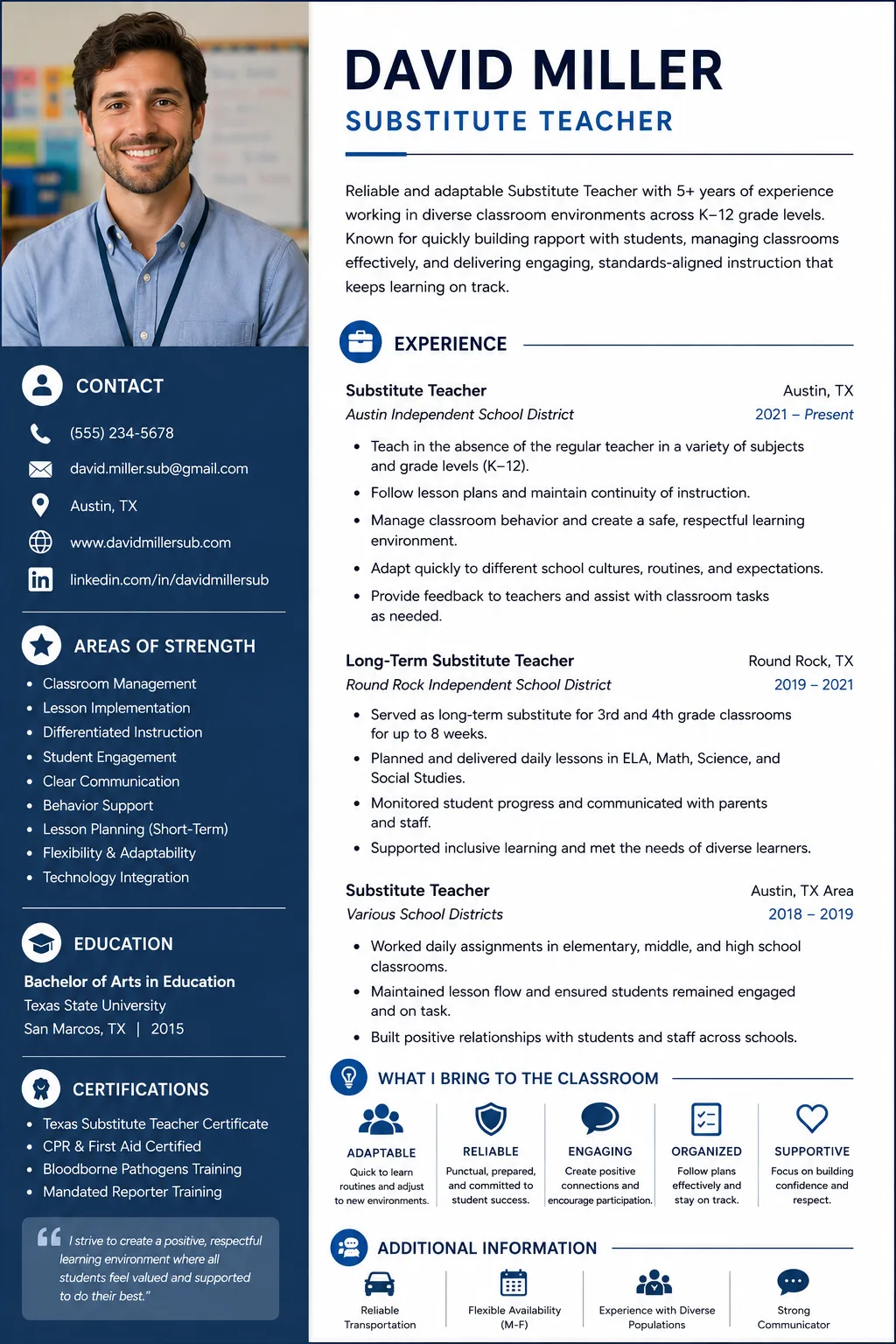 Substitute Teacher resume example image
