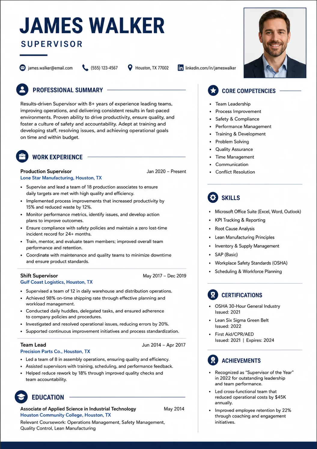 Supervisor resume example image