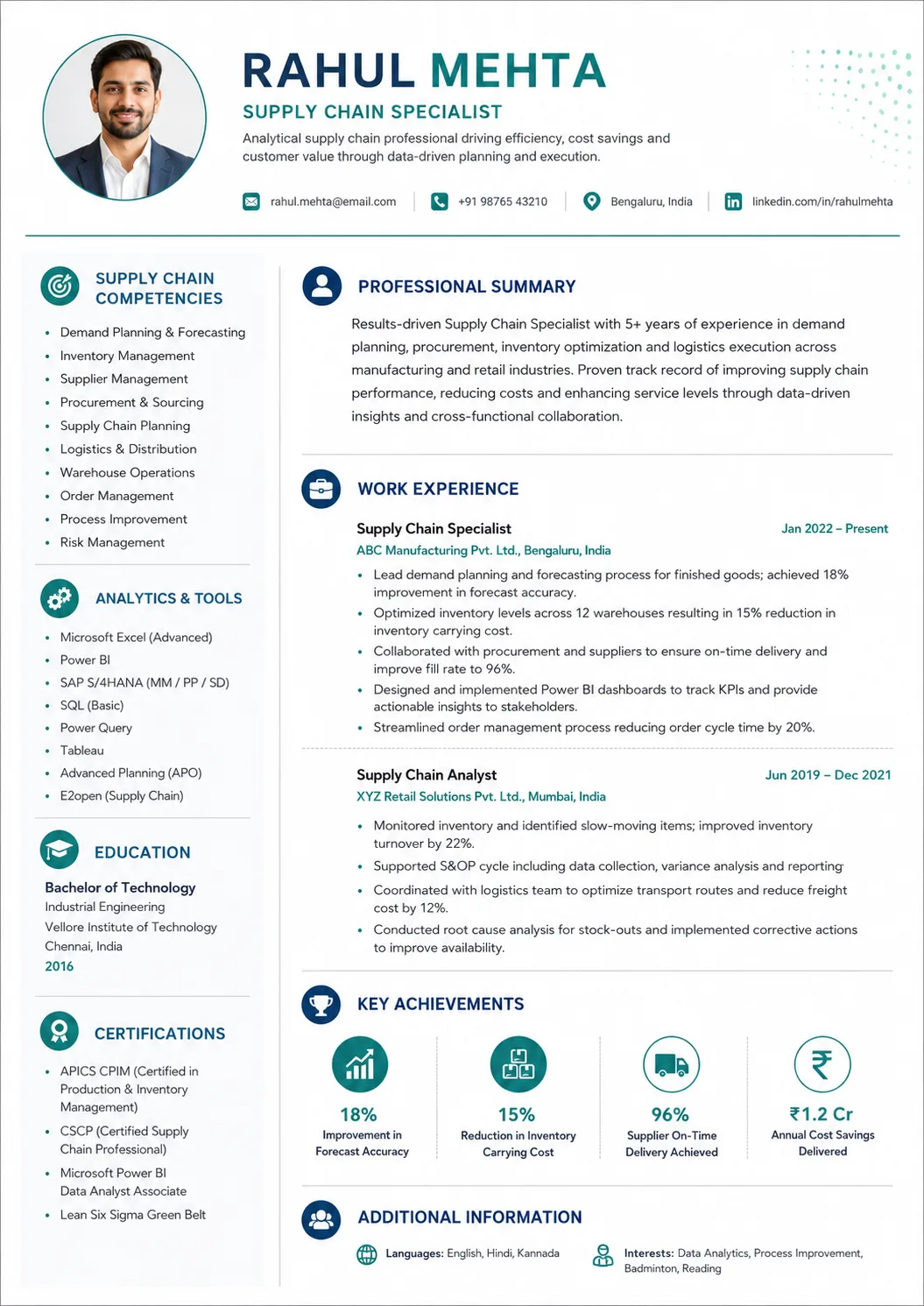 Supply Chain resume example image