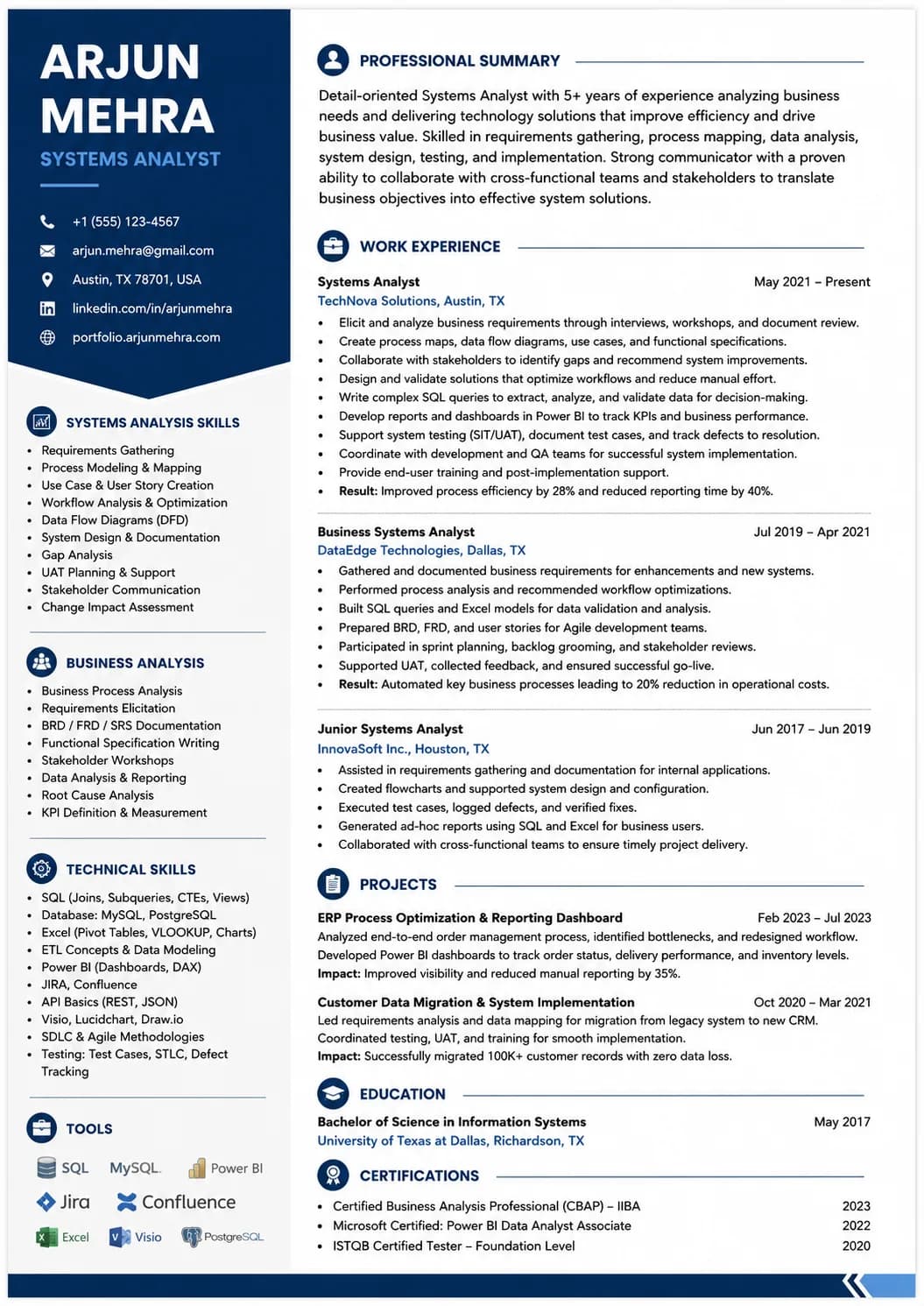 Systems Analyst resume example image