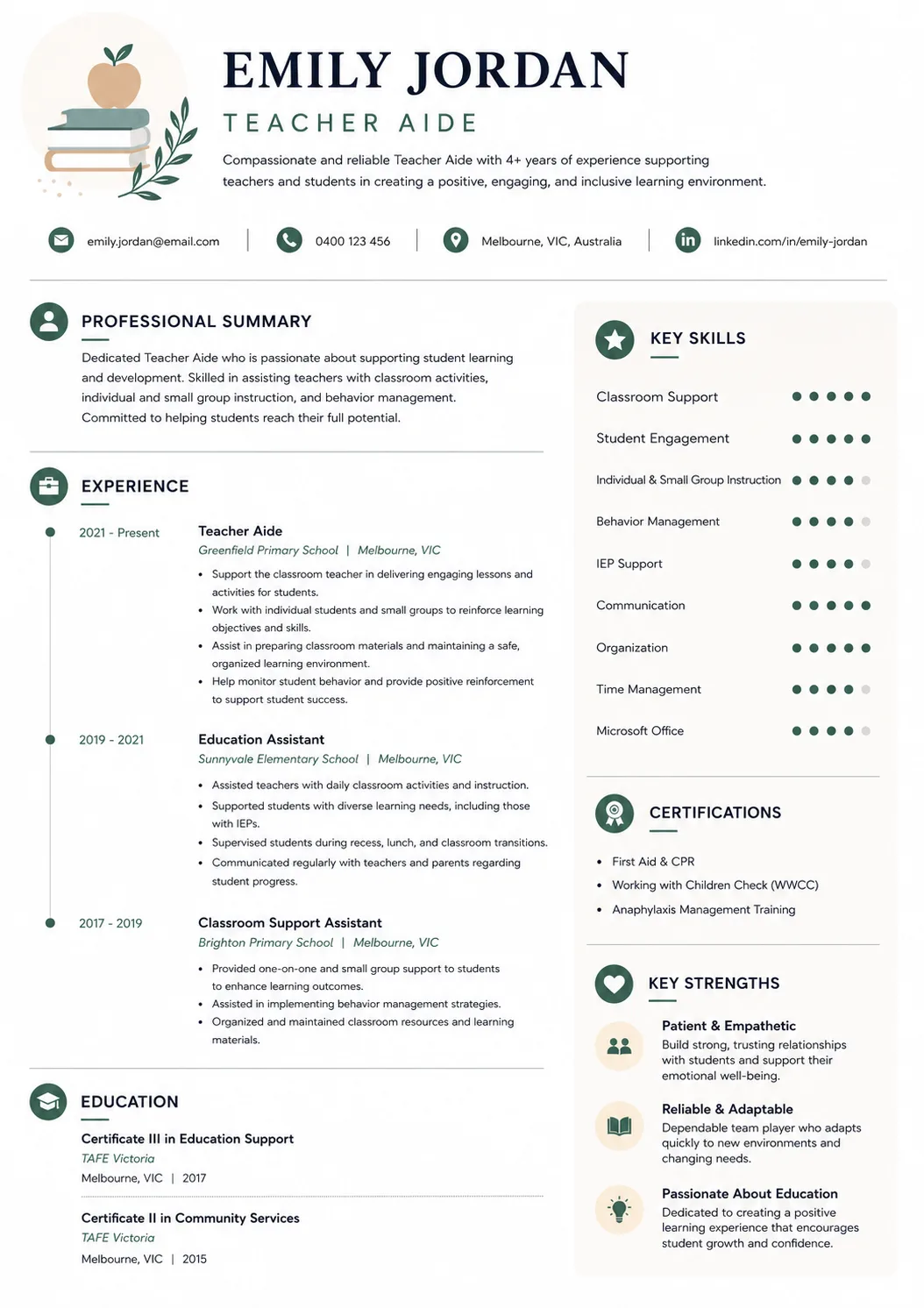 Teacher Aide resume example preview