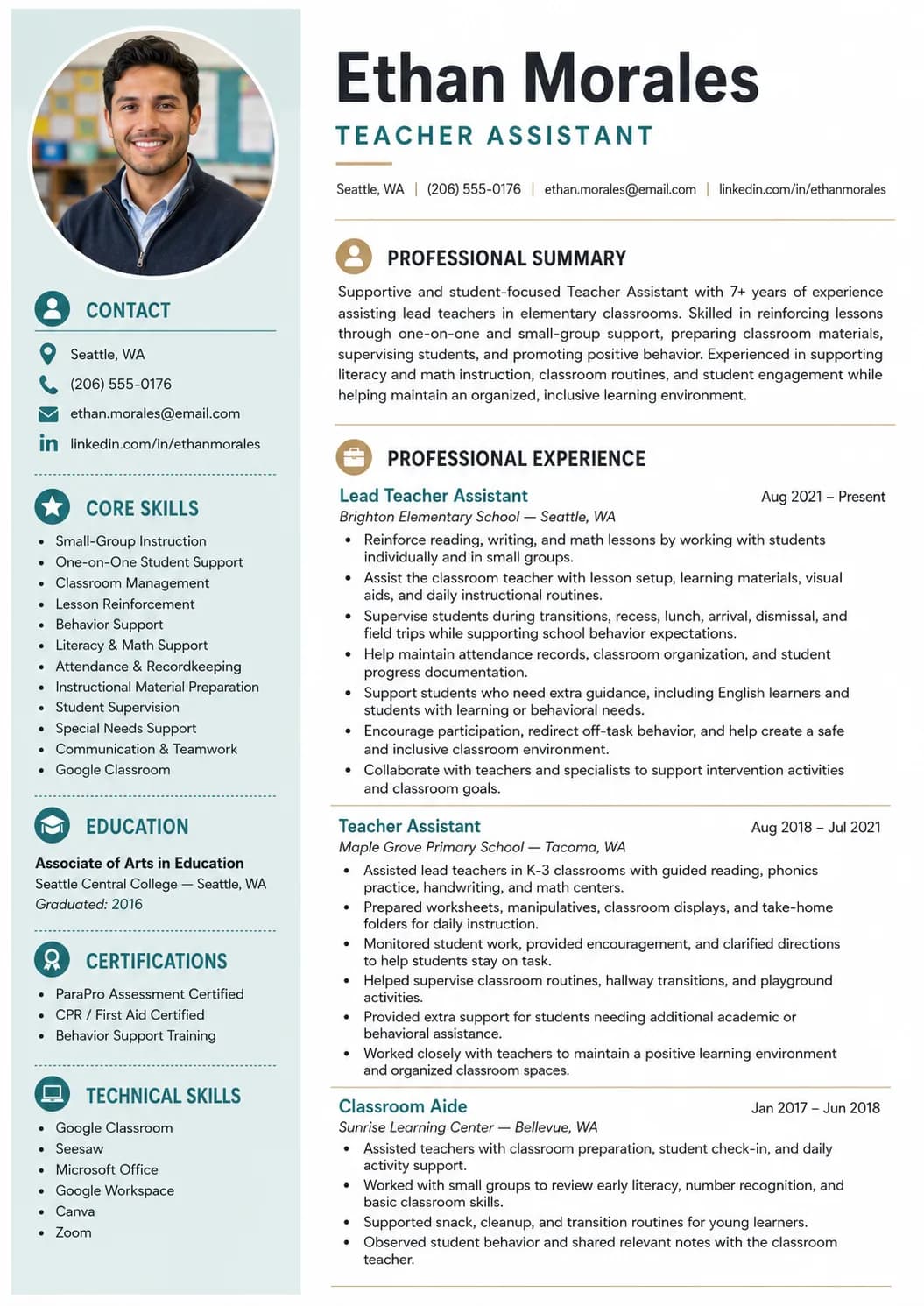 Teacher Assistant resume example image