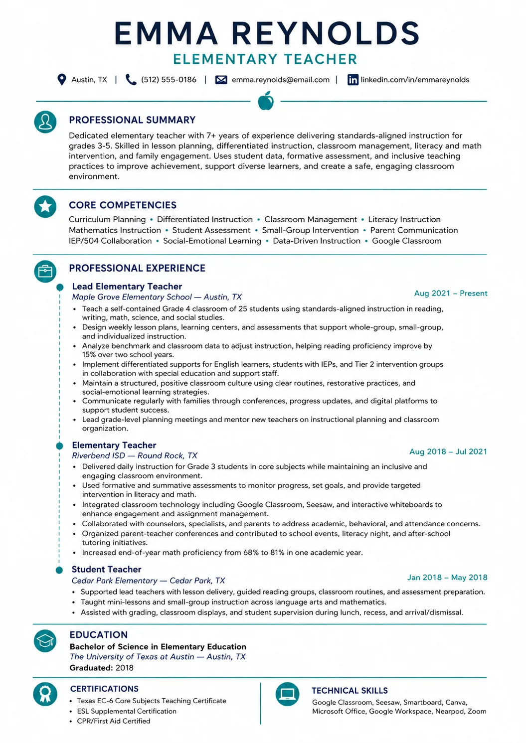 Teacher resume example image
