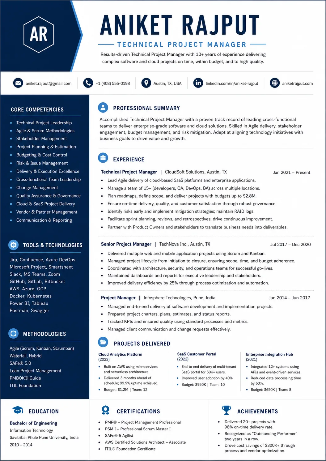 Technical Project Manager resume example preview