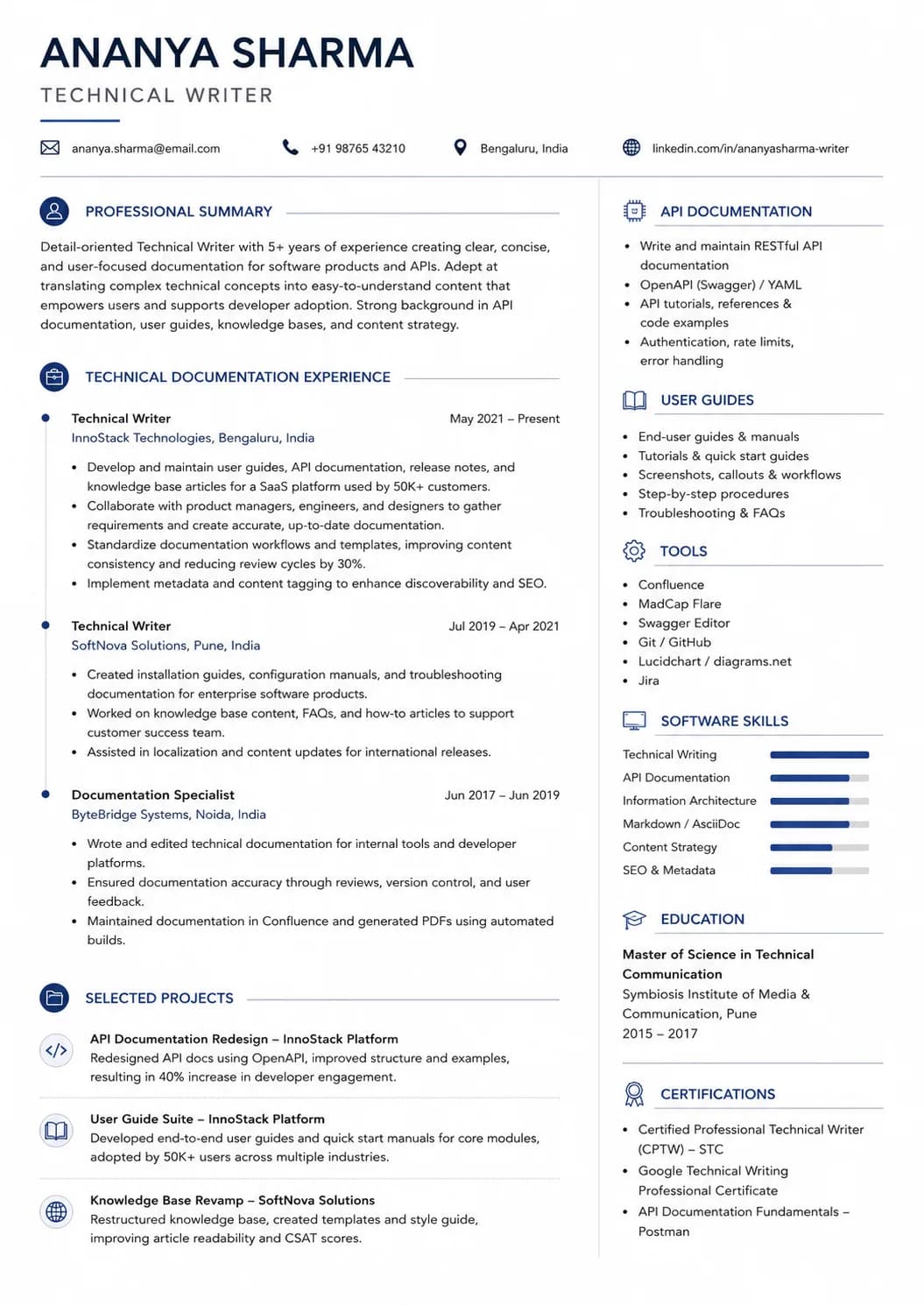 Technical Writer resume example image