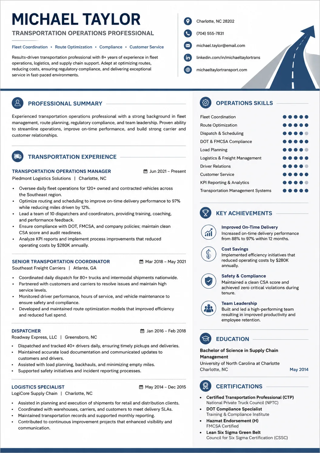 Transportation resume example image