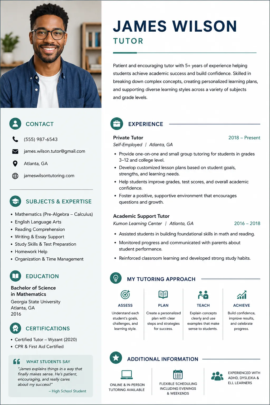 Tutor resume example image