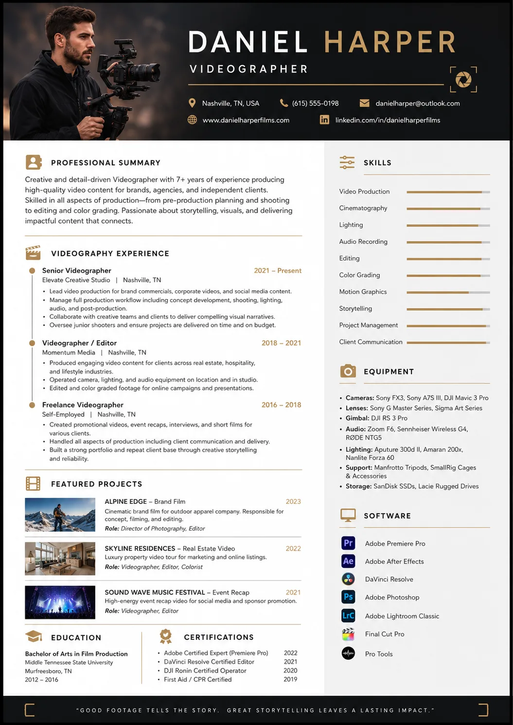 Videographer resume example image