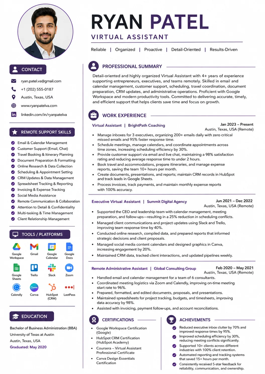 Virtual Assistant resume example image
