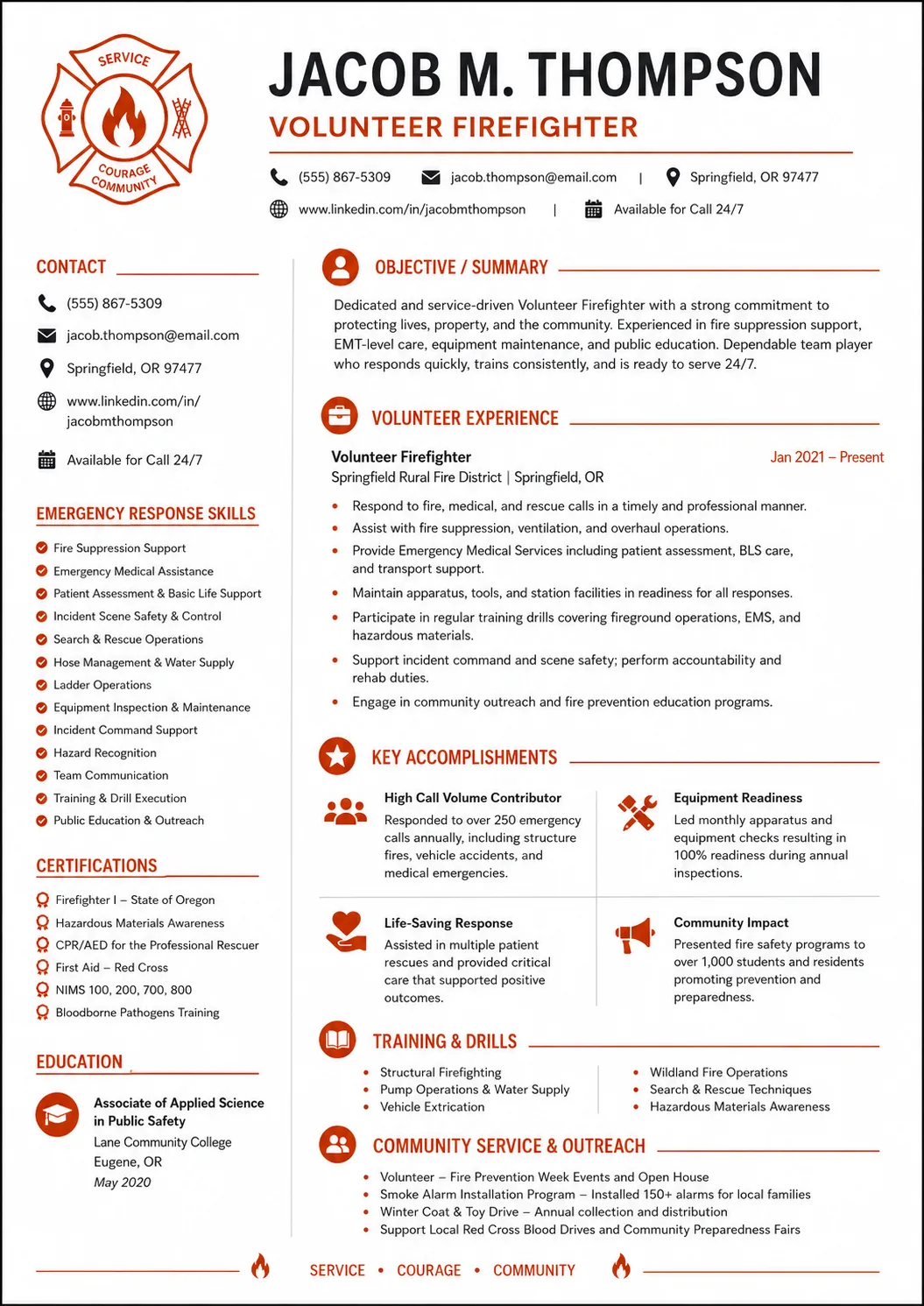 Volunteer Firefighter resume example image