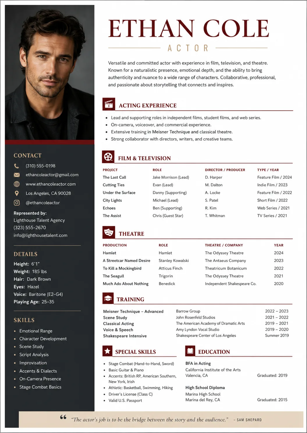 Actor resume preview
