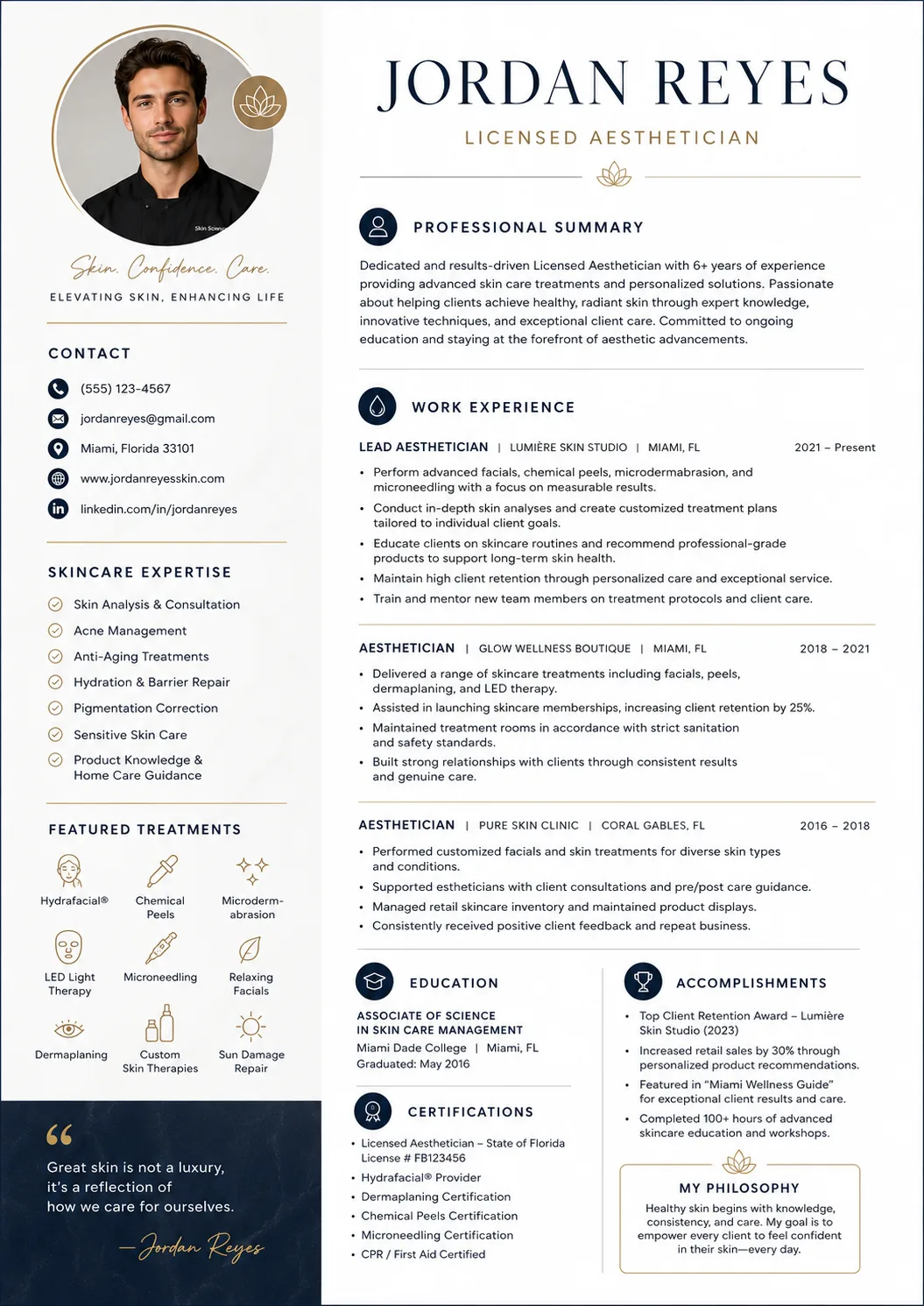 Aesthetician resume preview