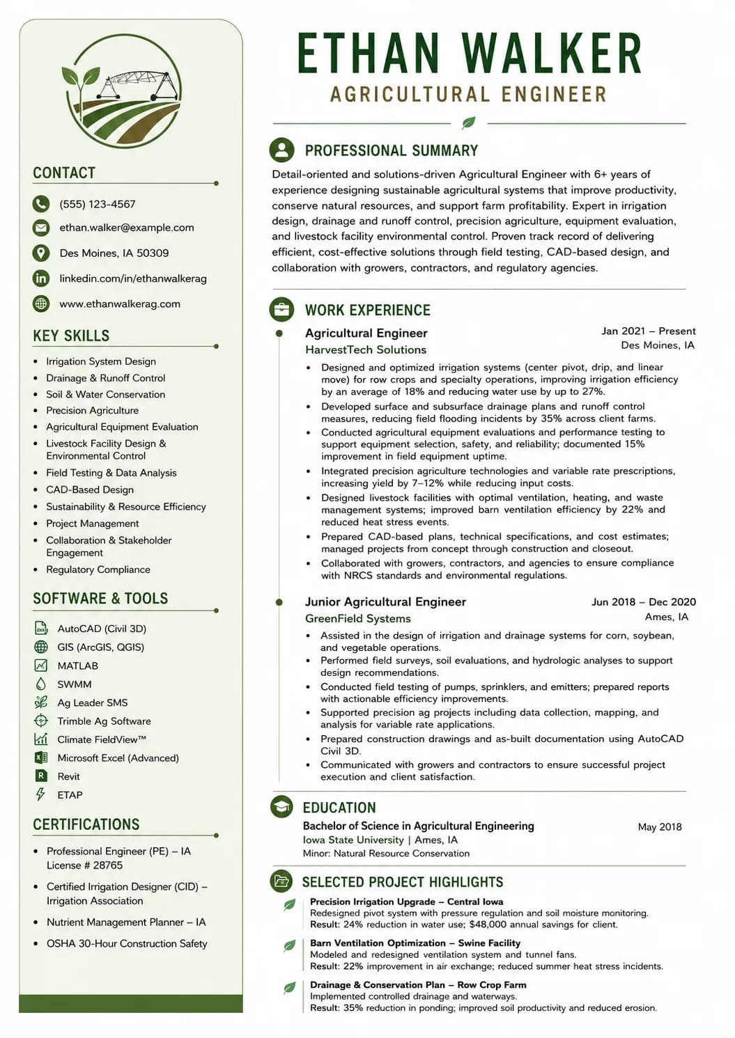 Agricultural Engineer resume preview