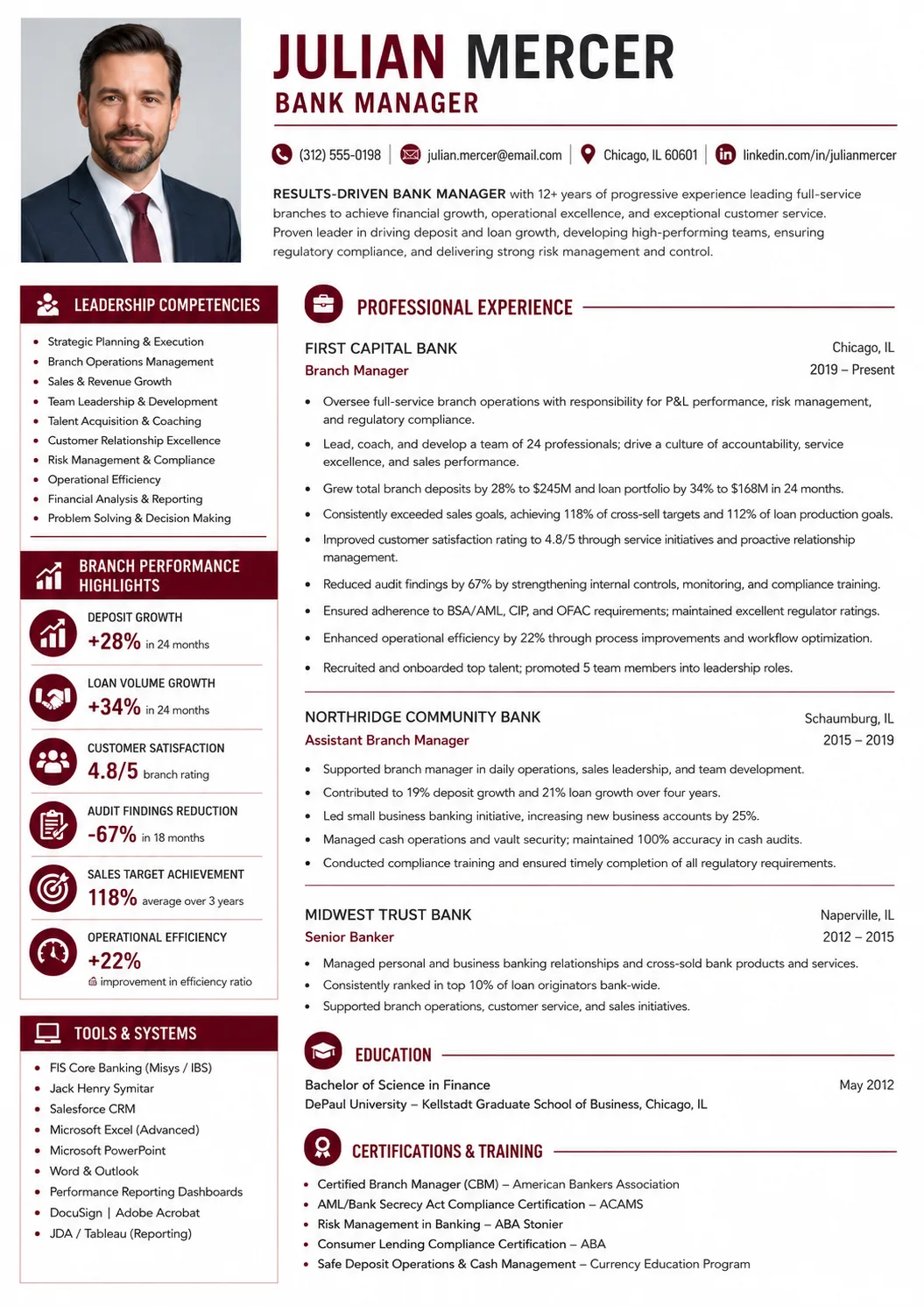 Bank Manager resume preview