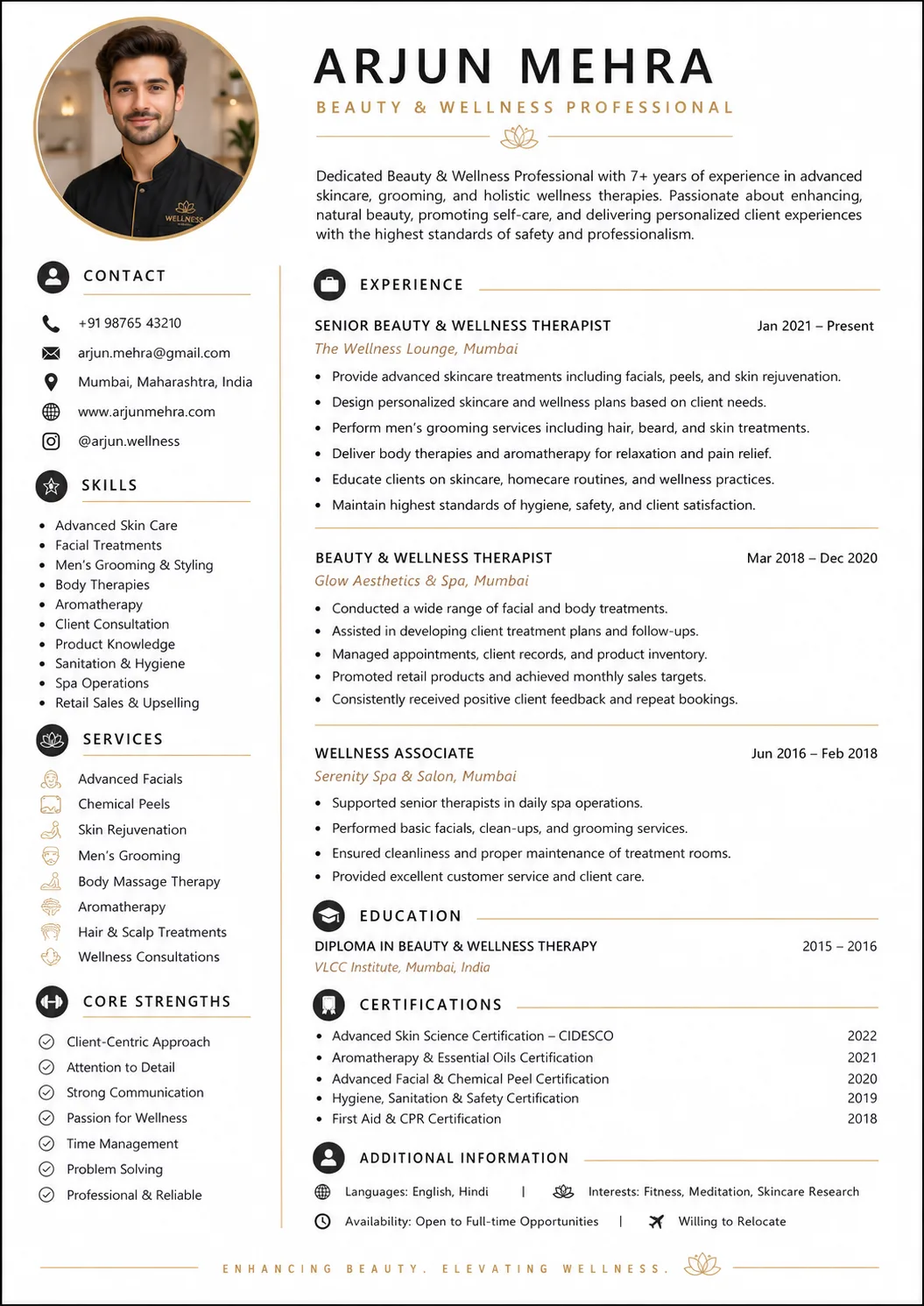 Beauty and wellness resume preview