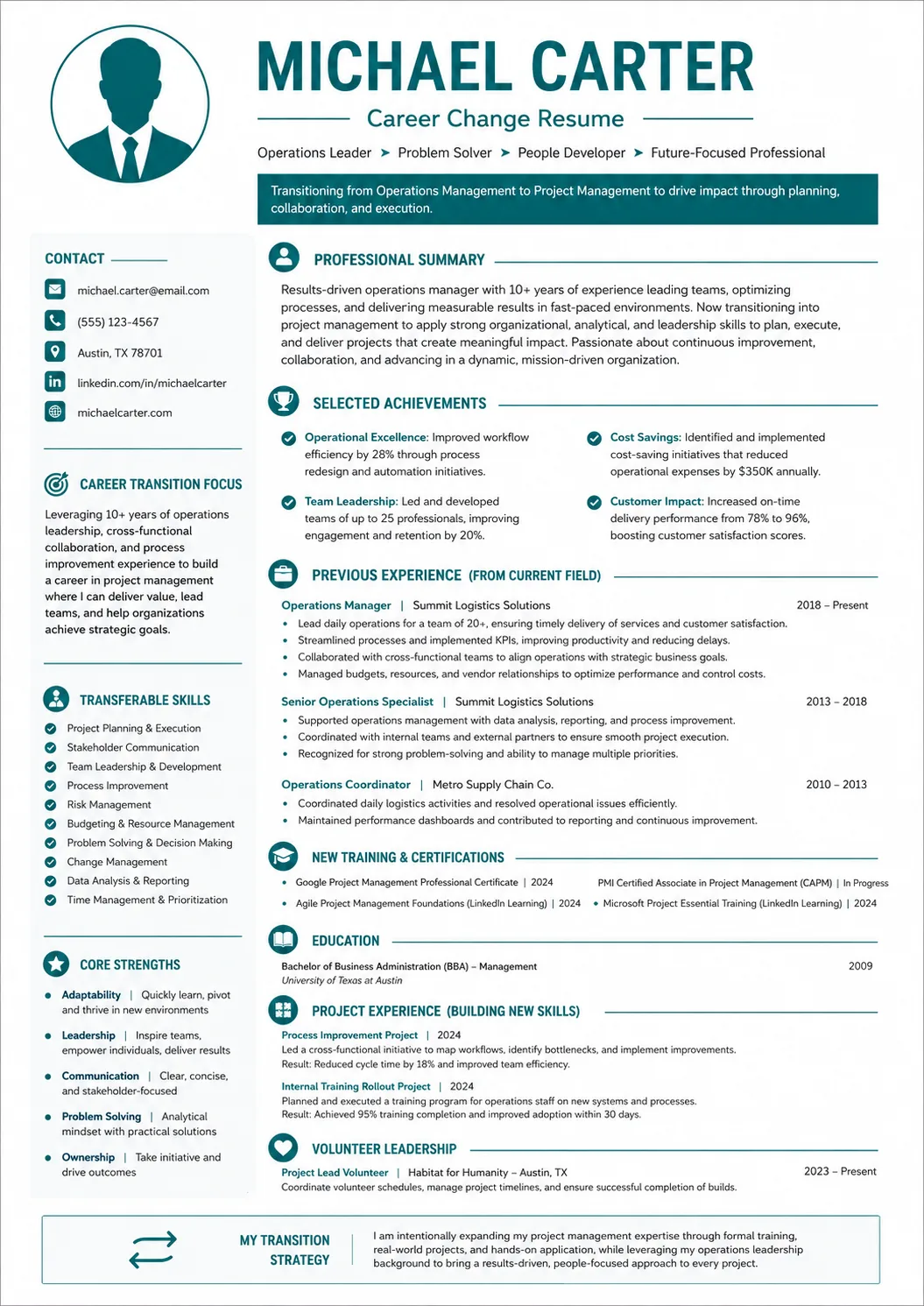 Career Change resume preview