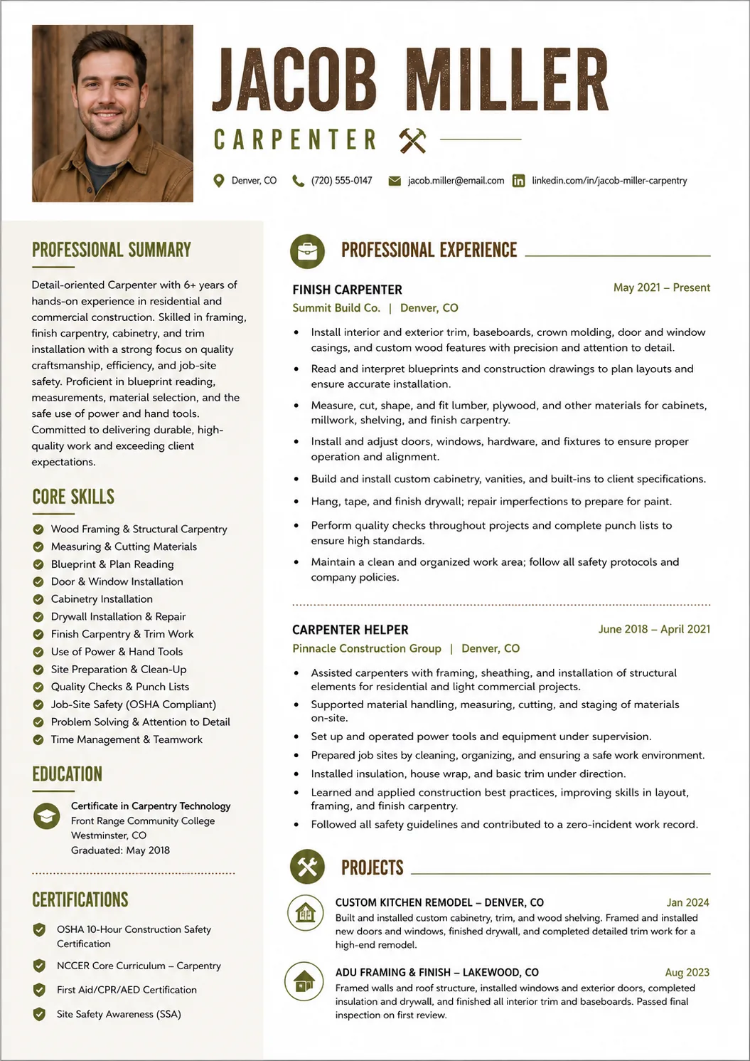 Carpenter resume preview