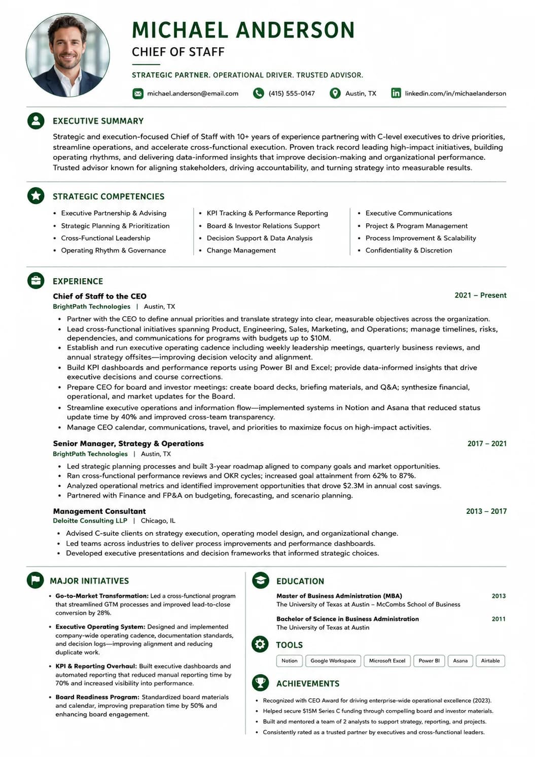 Chief of Staff resume preview
