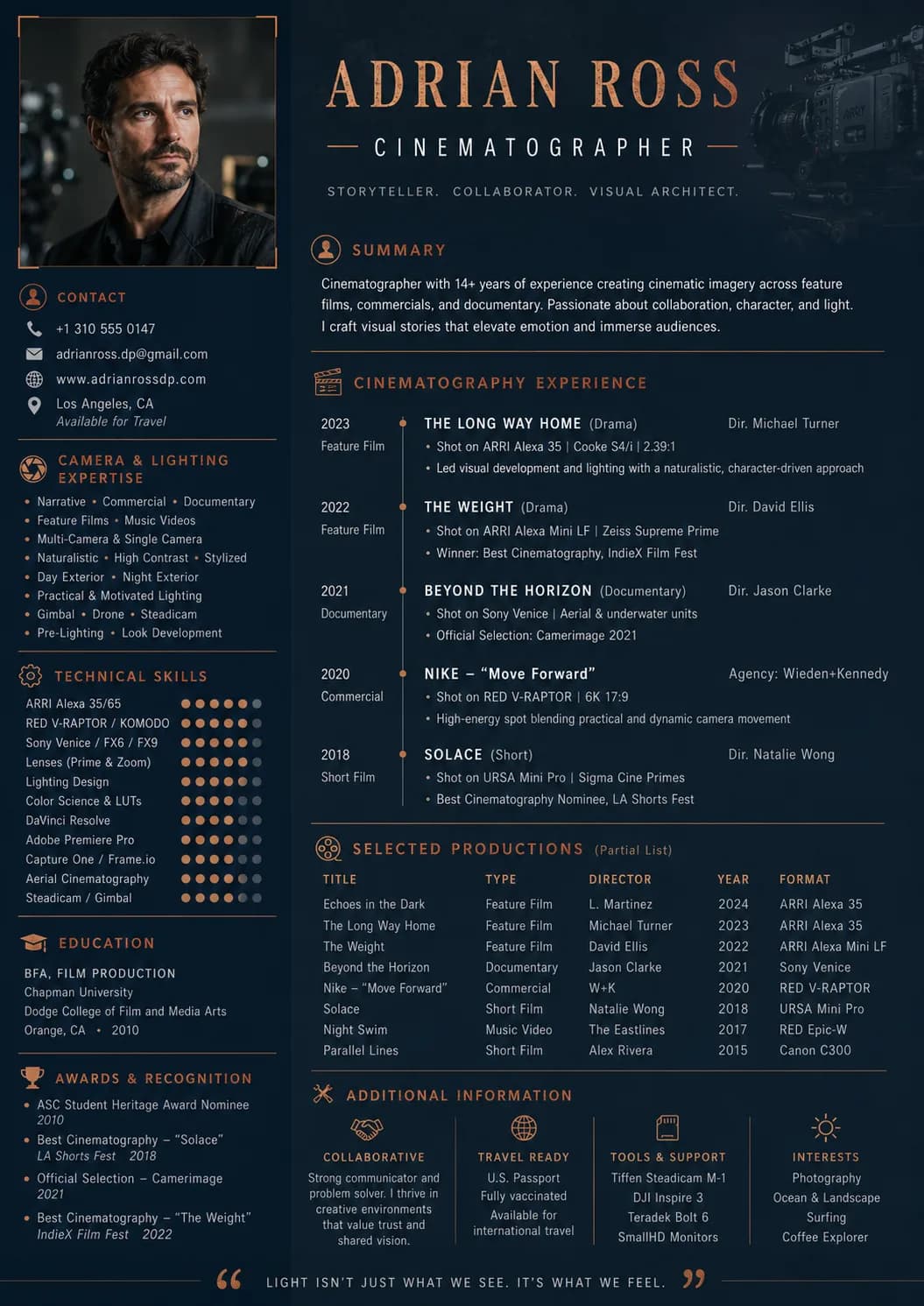 Cinematographer resume preview