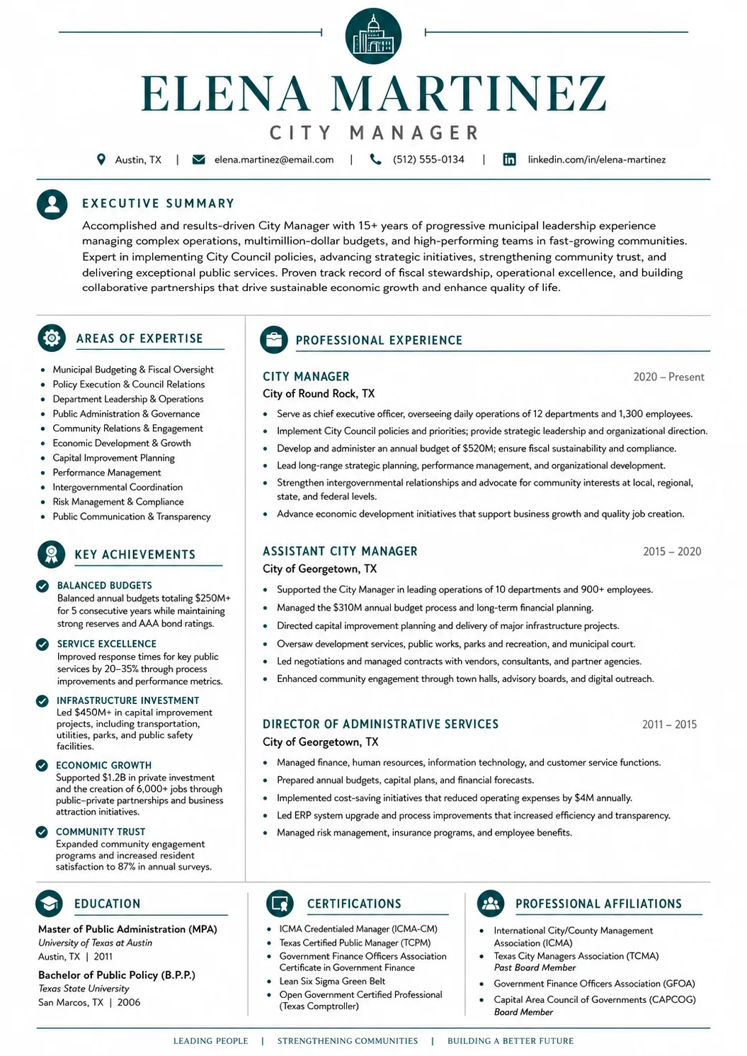 City Manager resume preview
