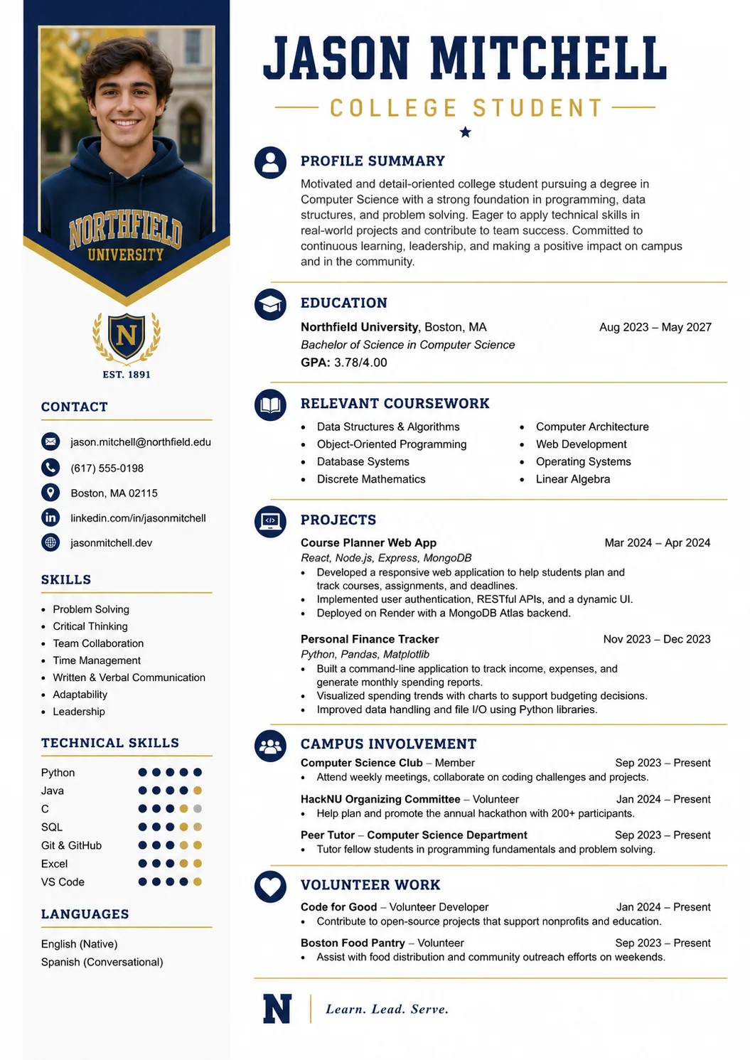 College Student resume preview