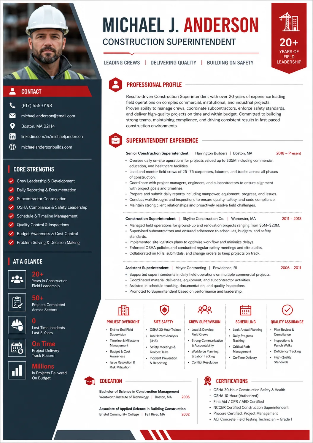 Construction Superintendent resume preview