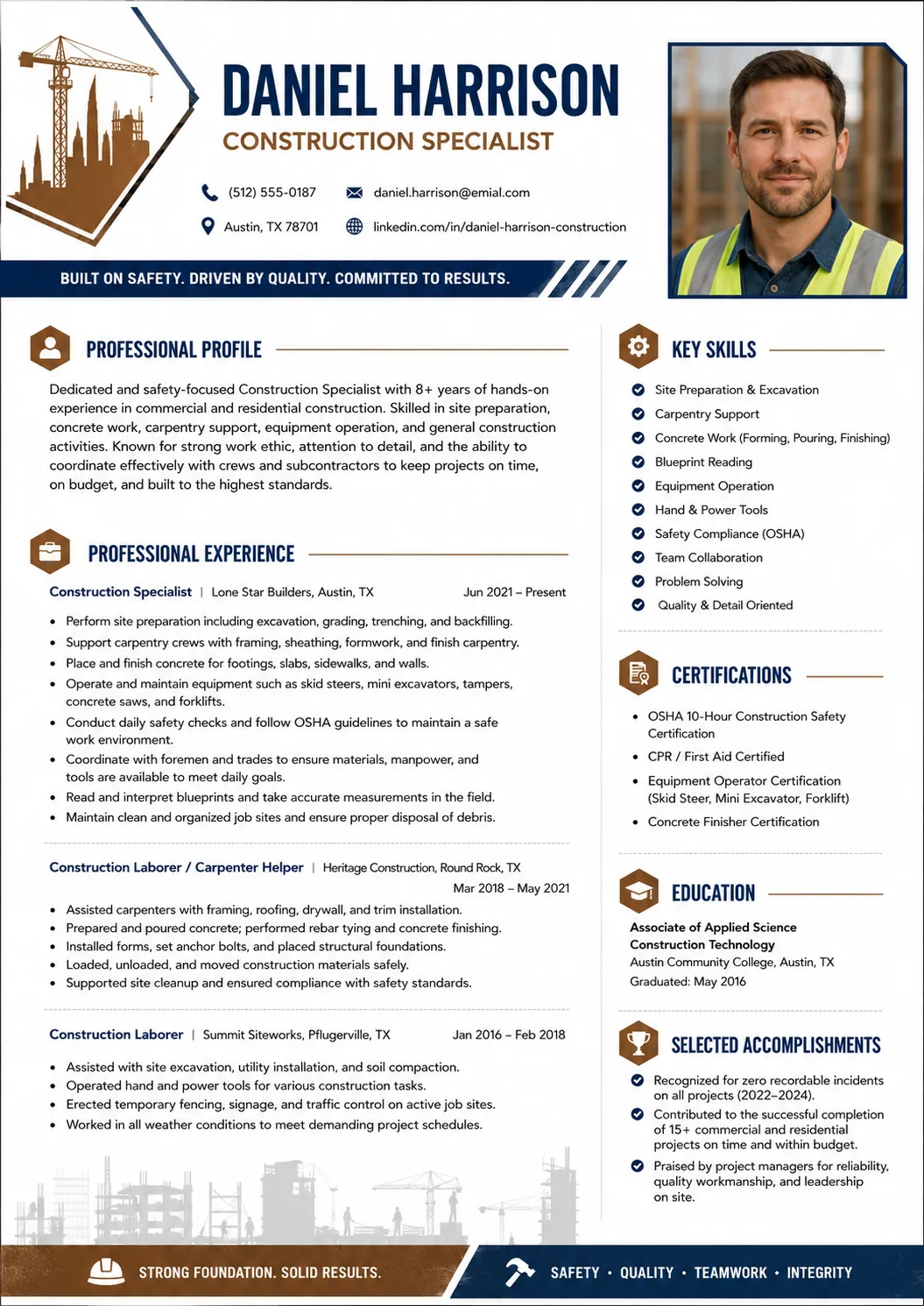 Construction resume preview