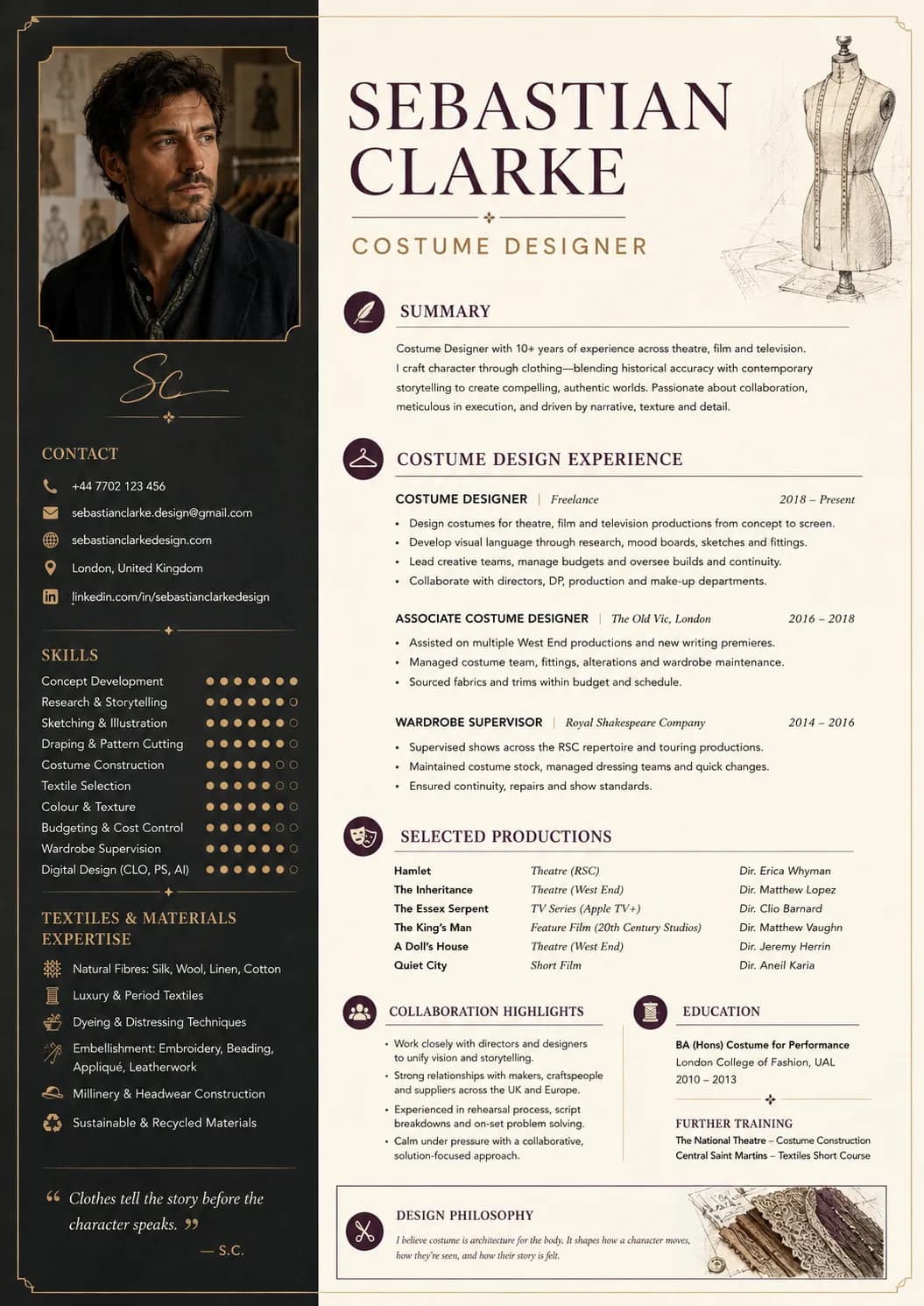 Costume Designer resume preview