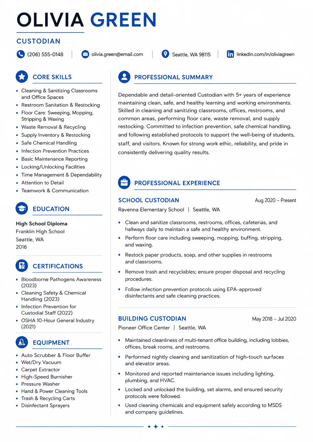 Custodian resume preview