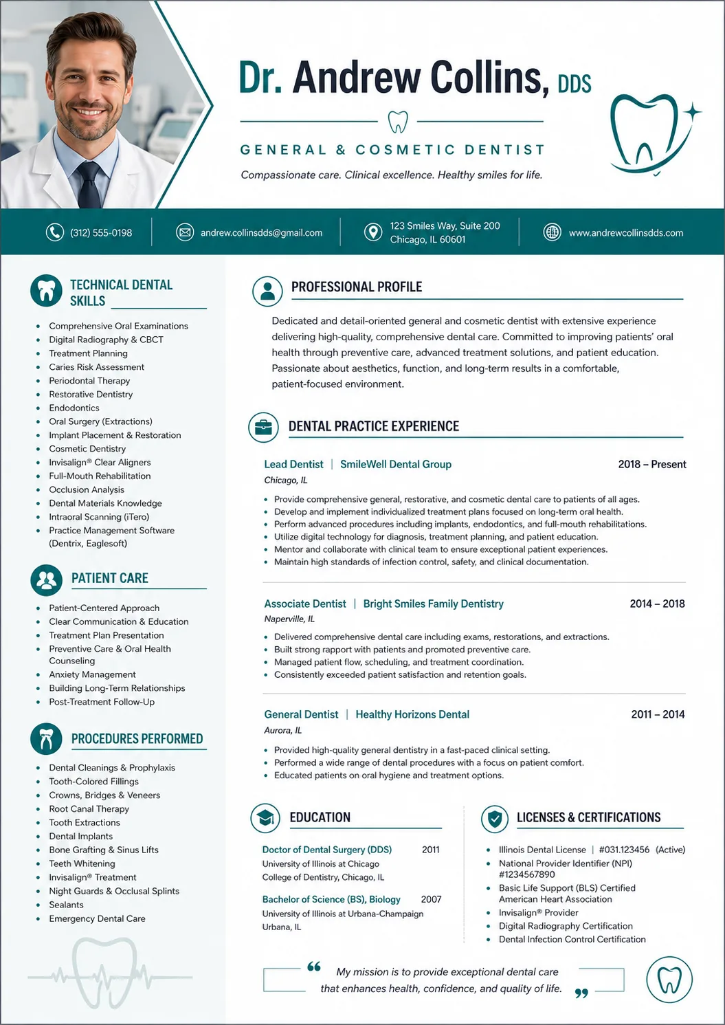Dentist resume preview