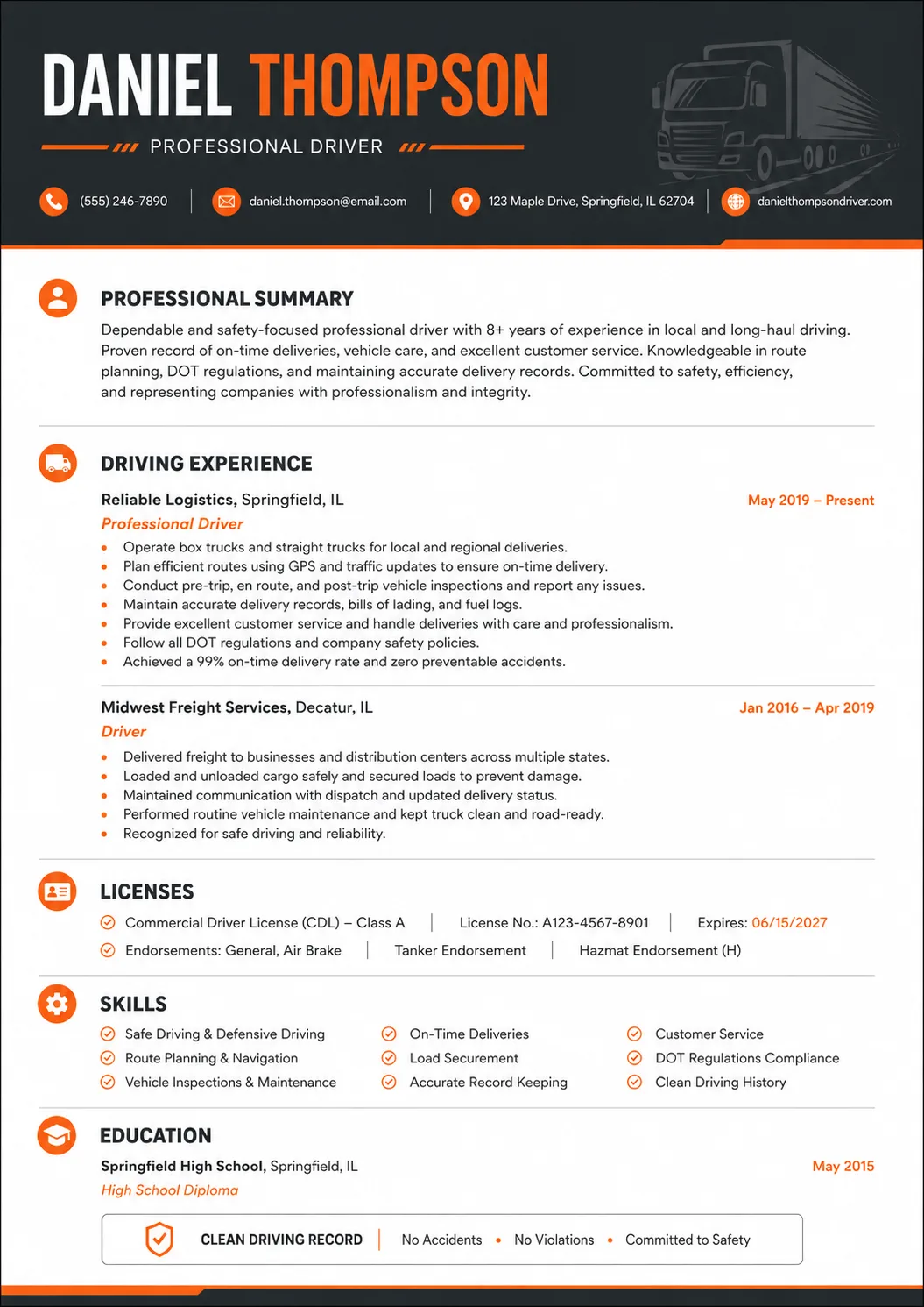 Driver resume preview