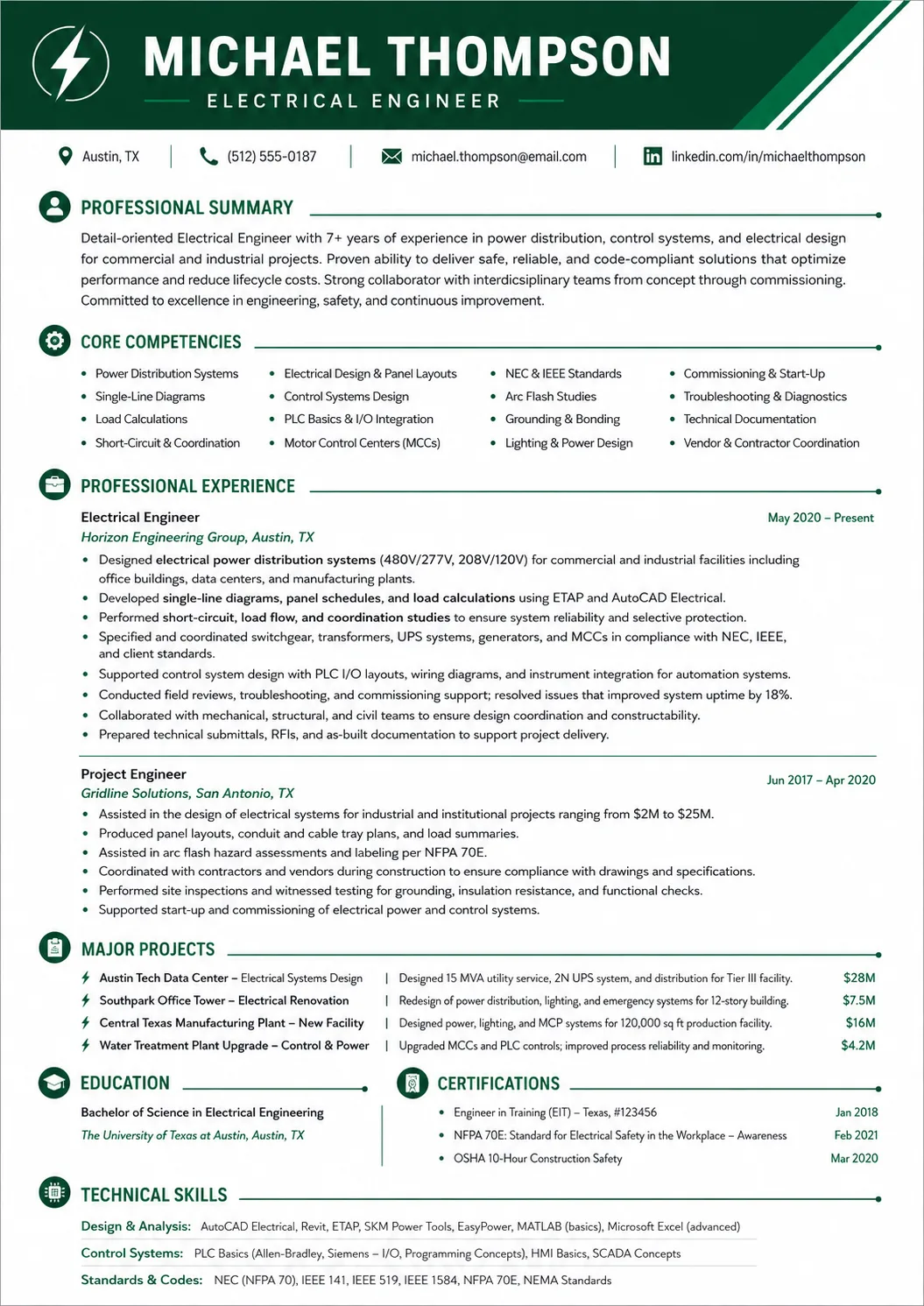 Electrical Engineer resume preview
