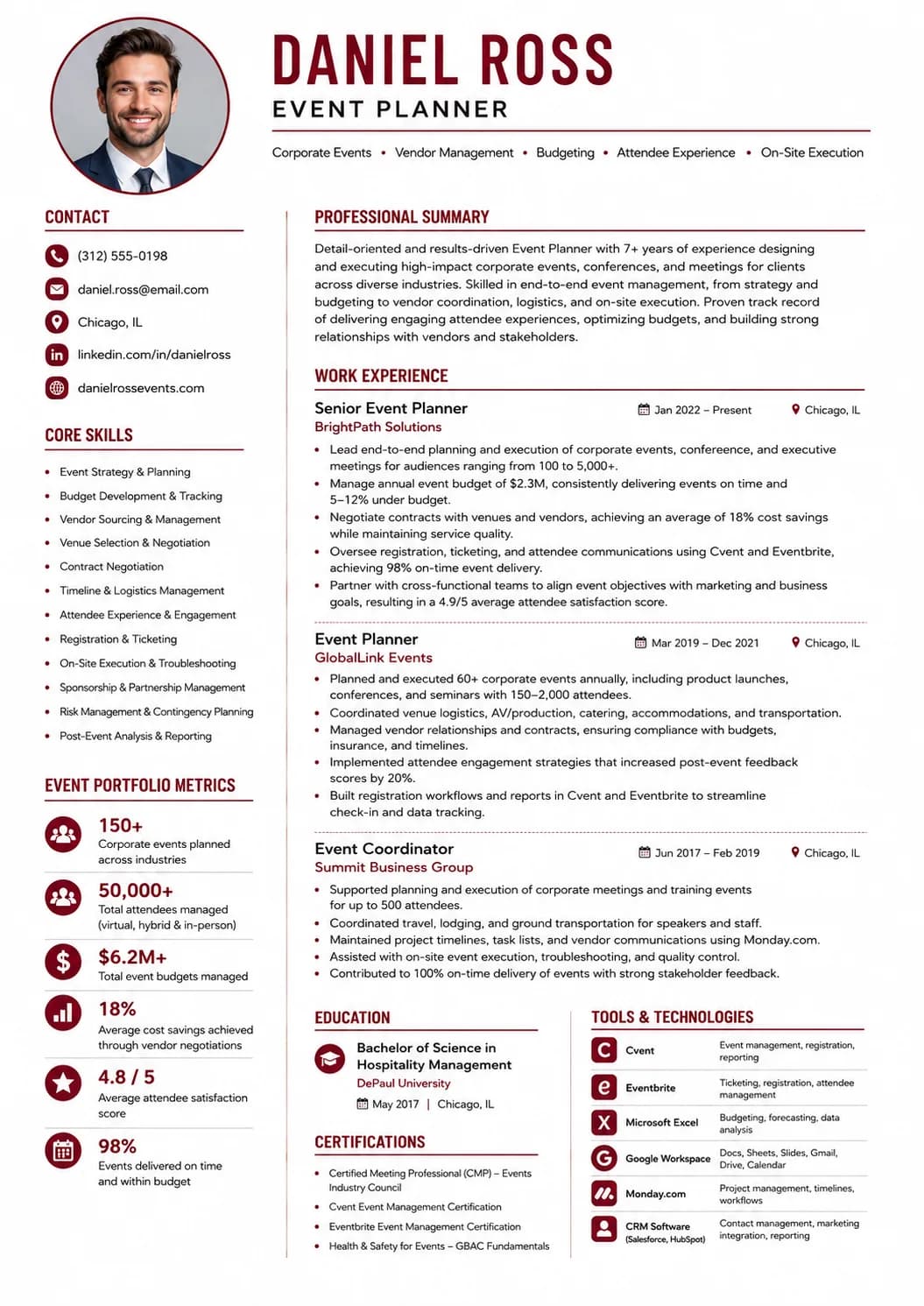 Event Planner resume preview