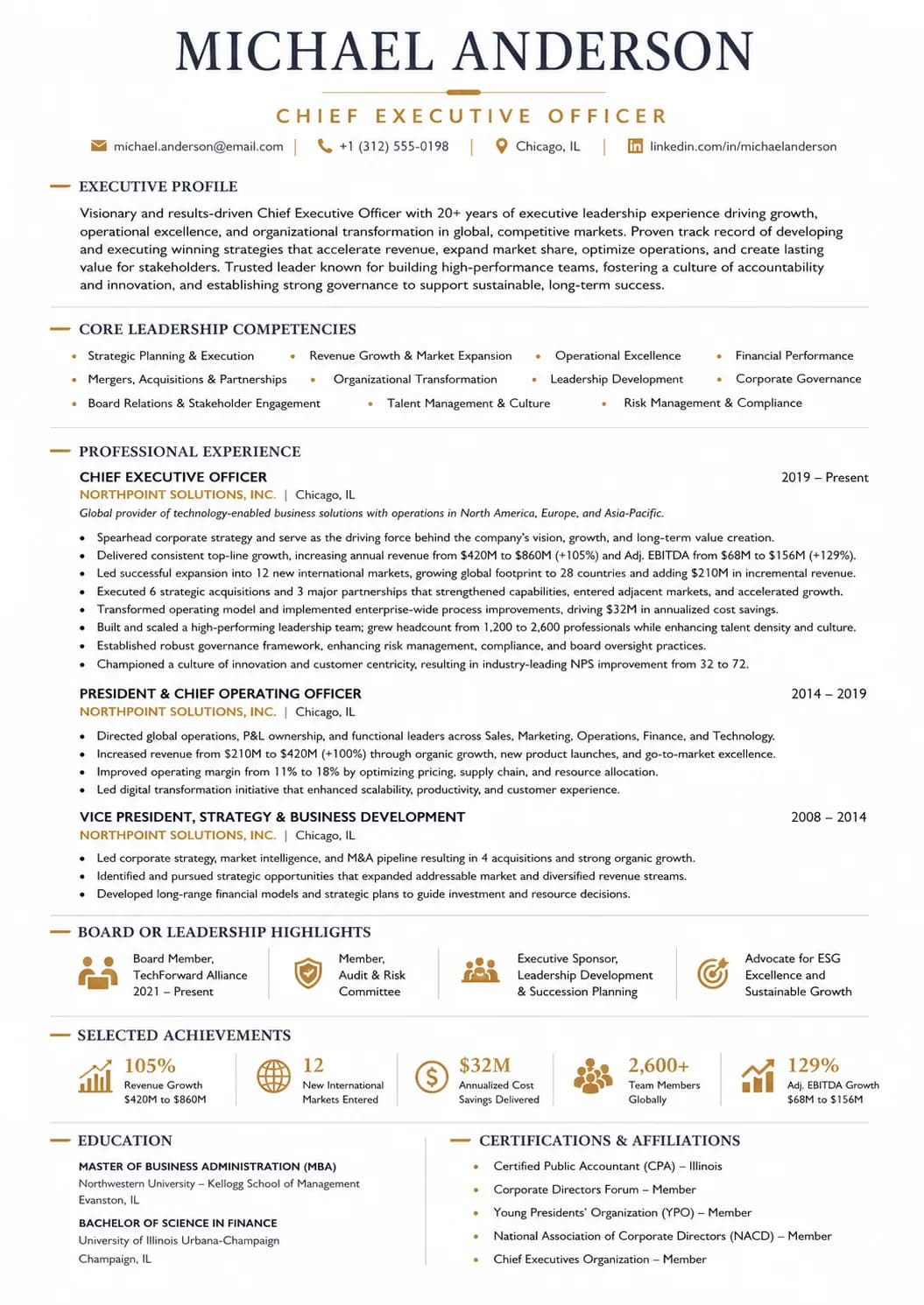 Executive resume preview