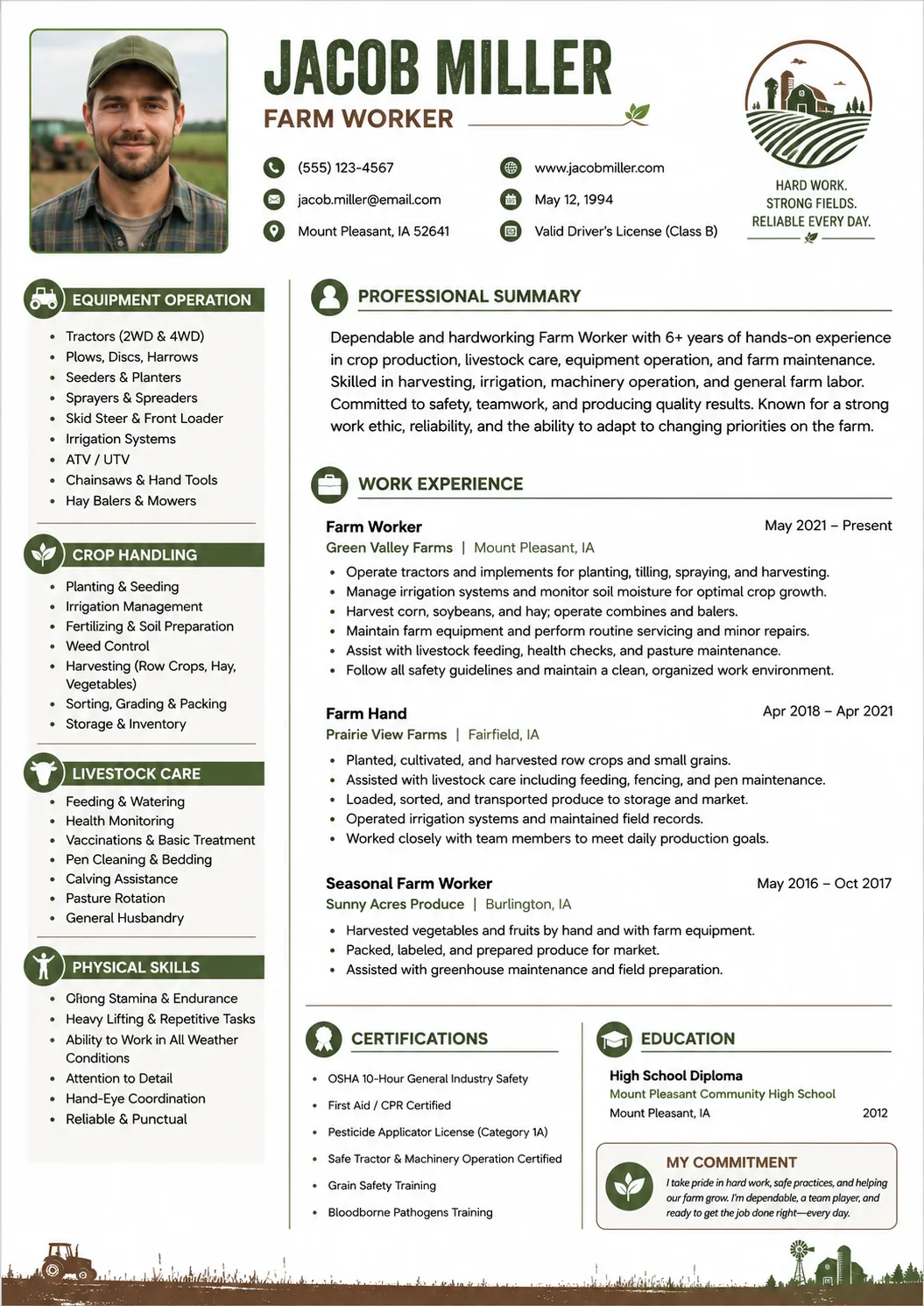 Farm Worker resume preview