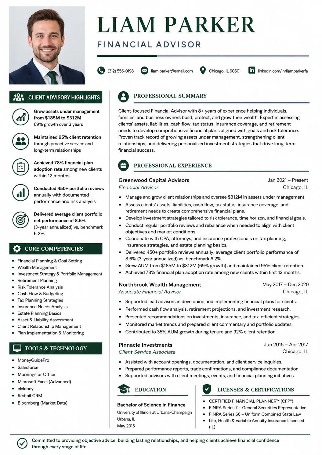 Financial Advisor resume preview