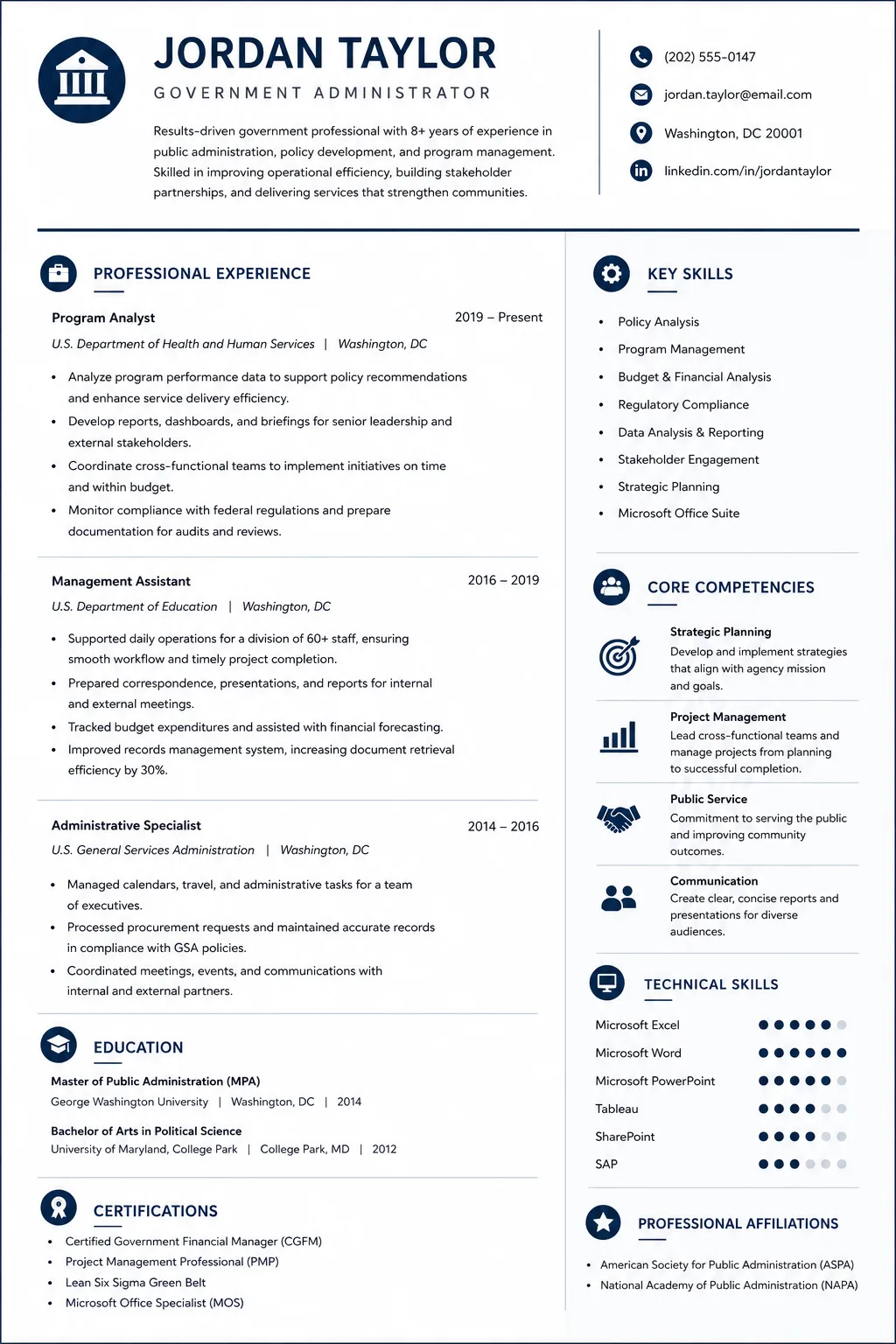 Government resume preview