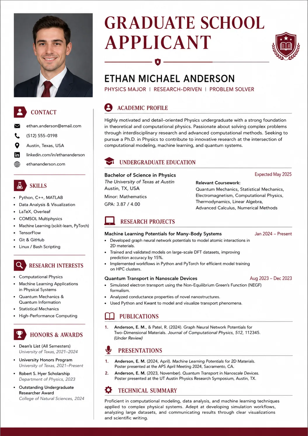 Graduate School resume preview
