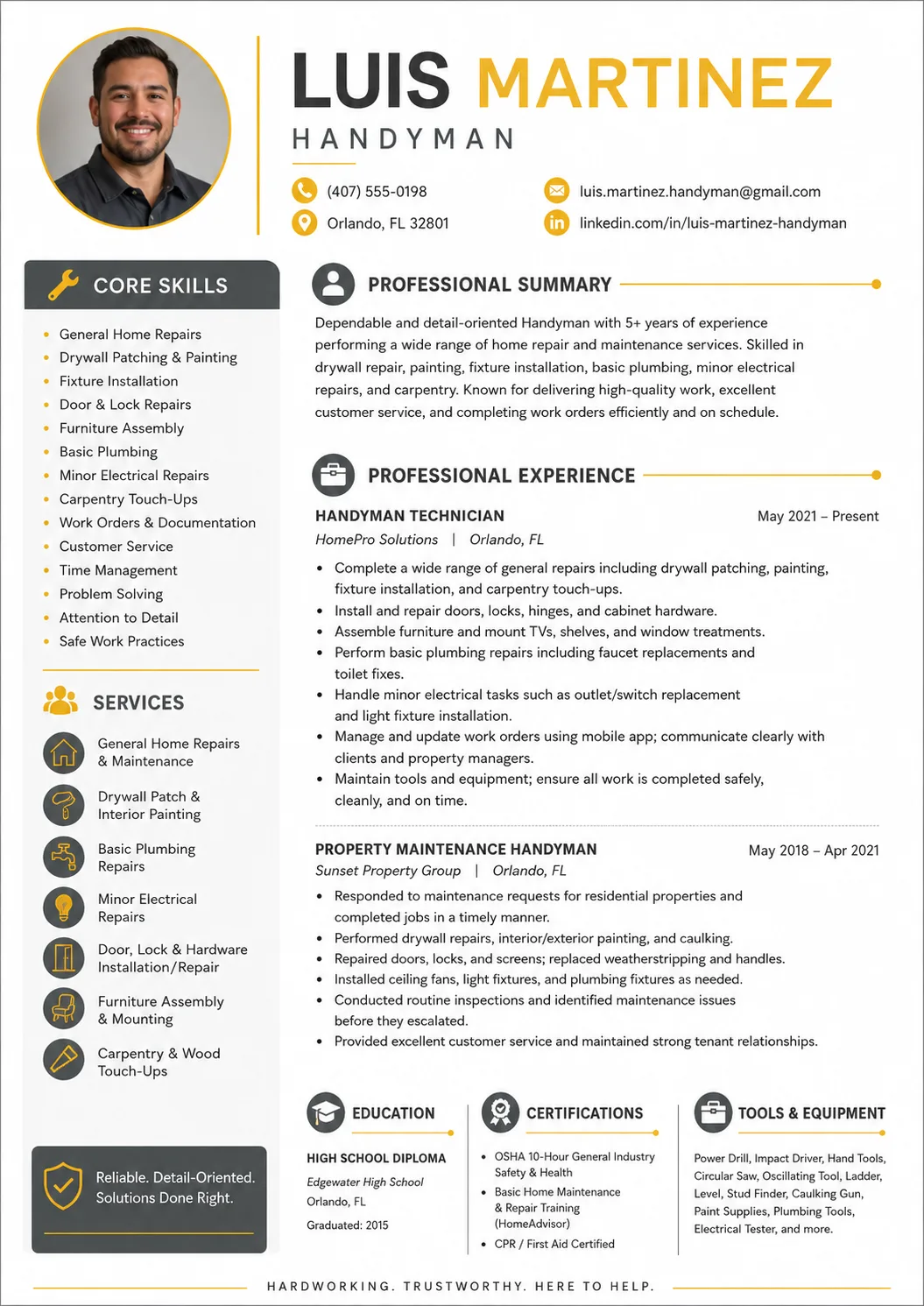 Handyman resume preview