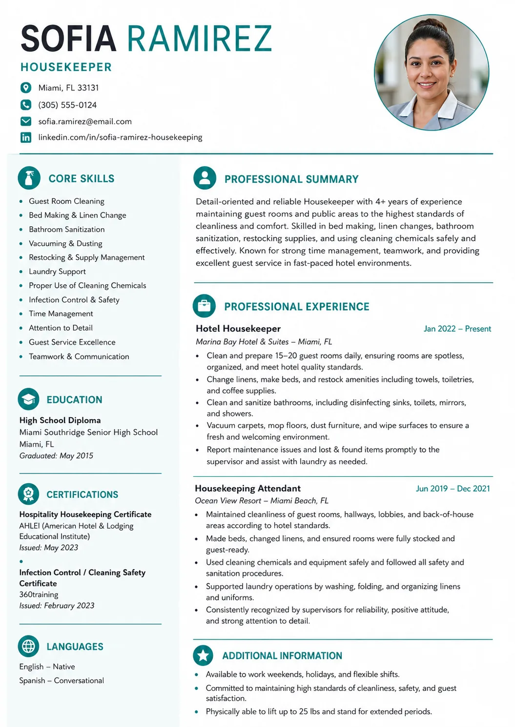 Housekeeping resume preview