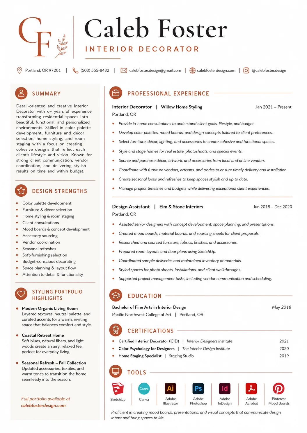 Interior Decorator resume preview