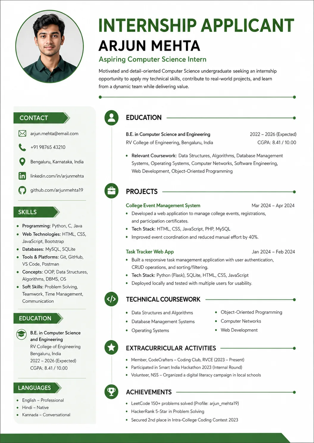 Internship resume preview