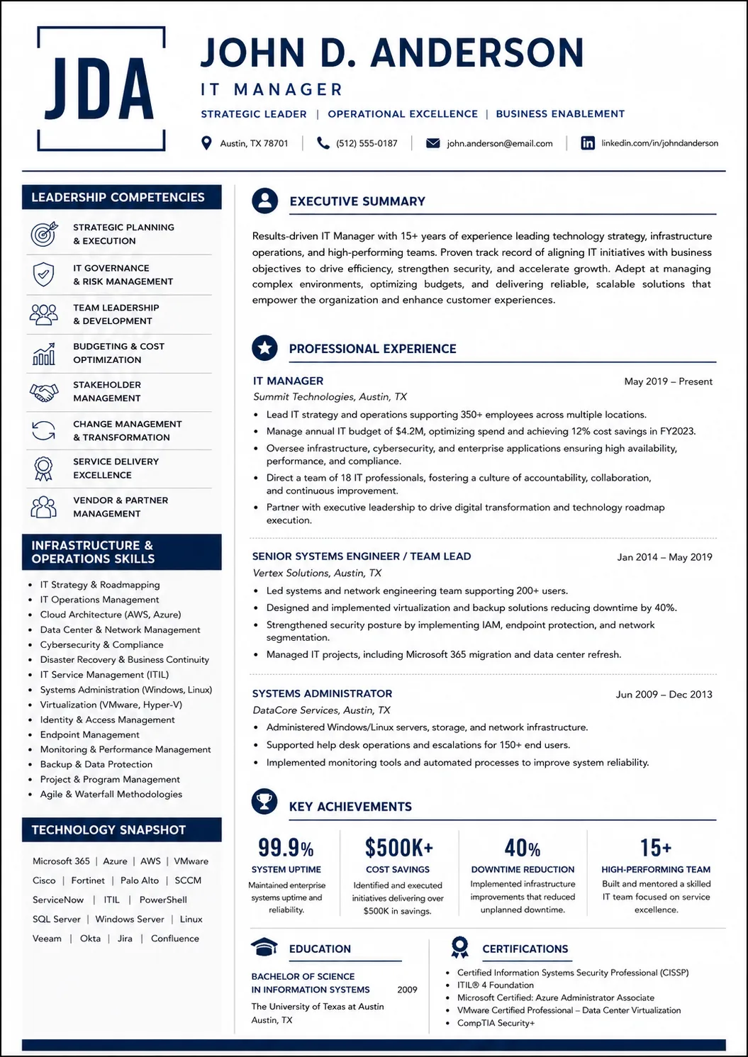 IT Manager resume preview