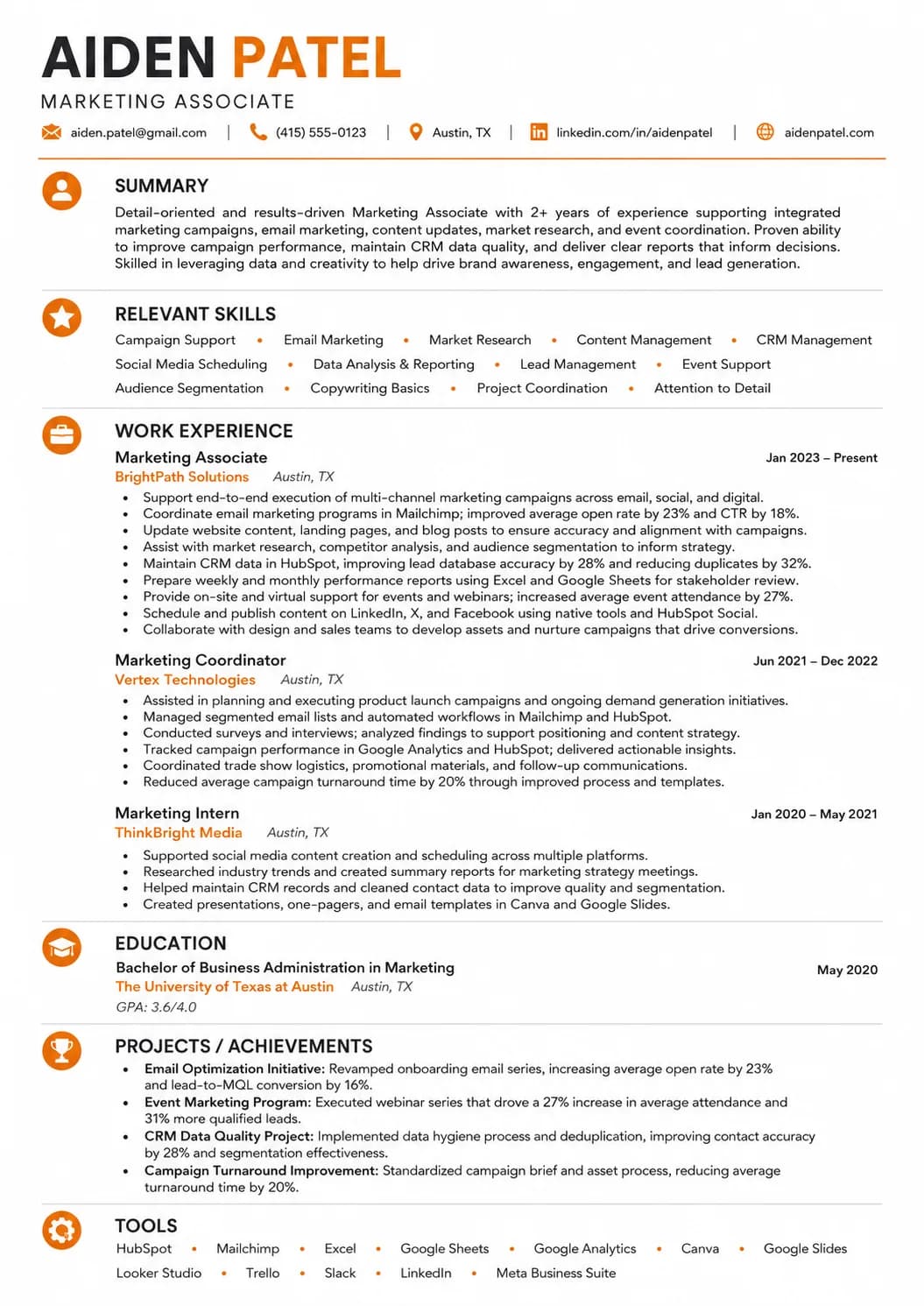 Marketing Associate resume preview